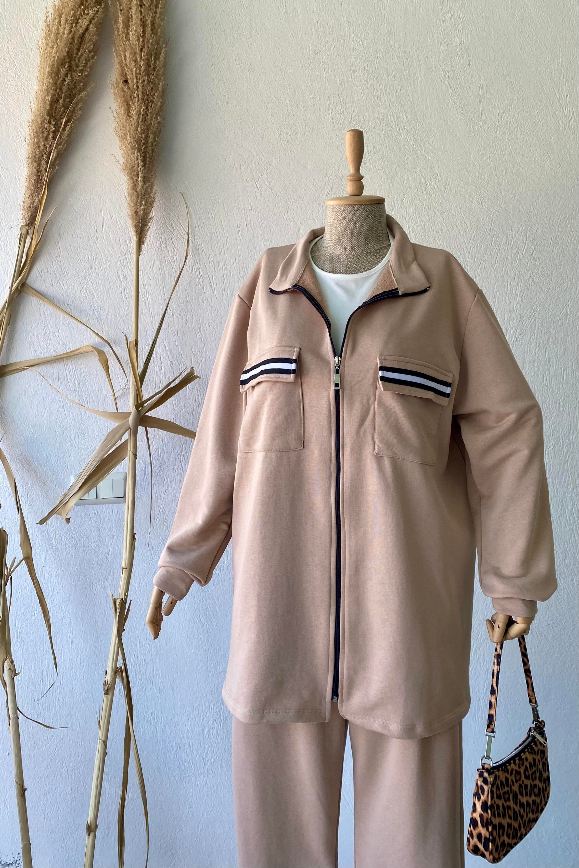 Kapüşonlu İkili Takım Bej