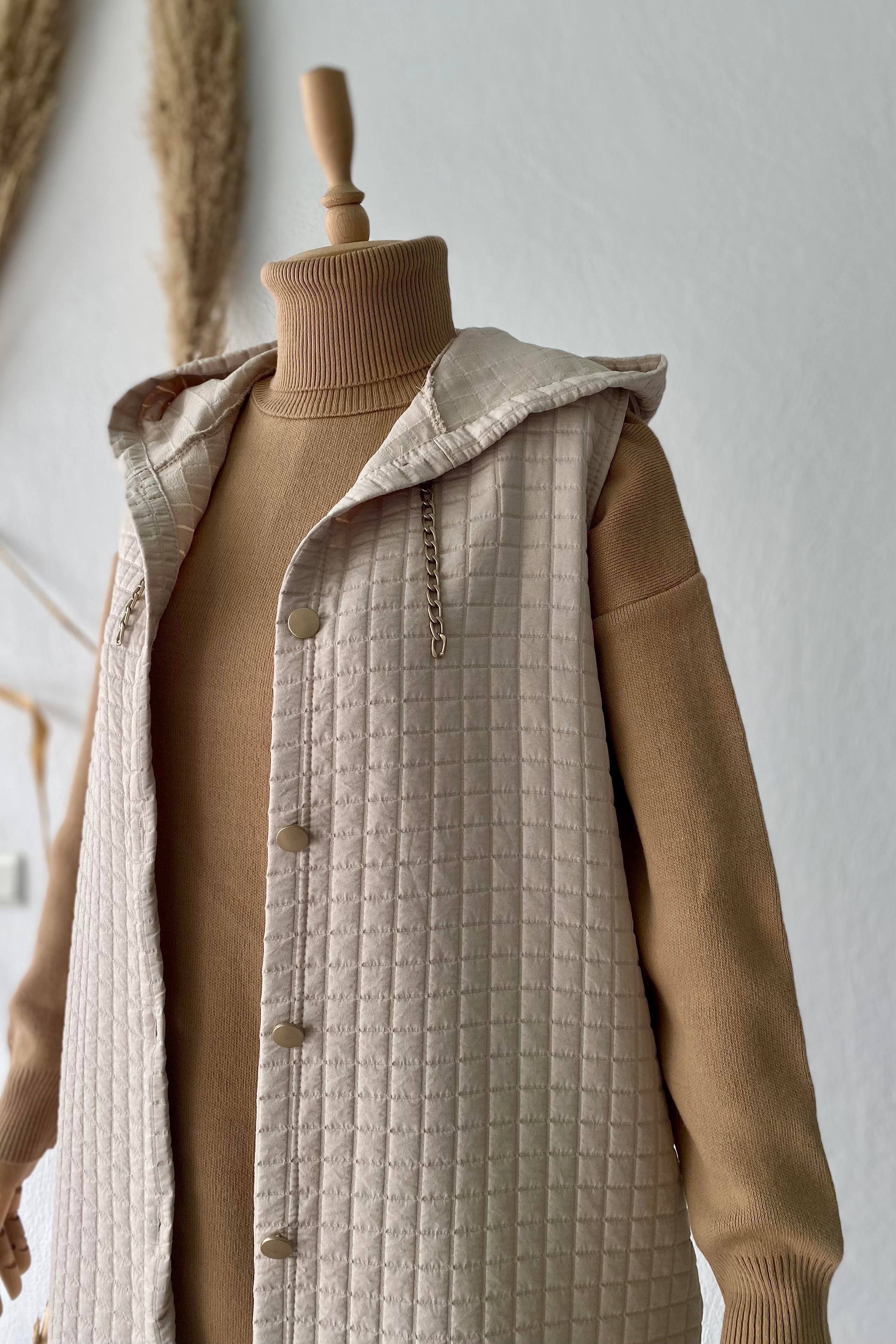 Kapüşonlu Kapitone Yelek Taş