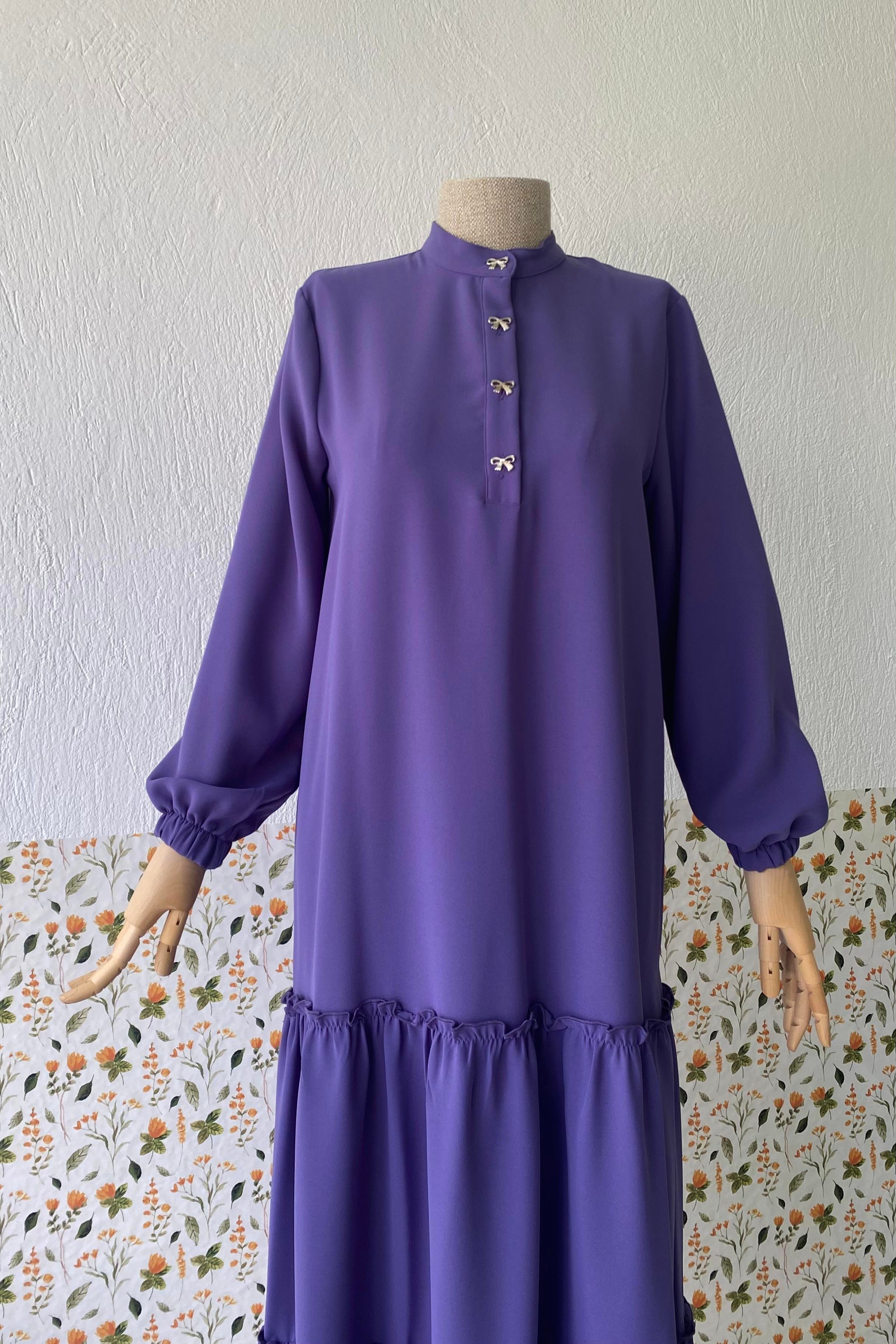 Katlı Elbise Lila