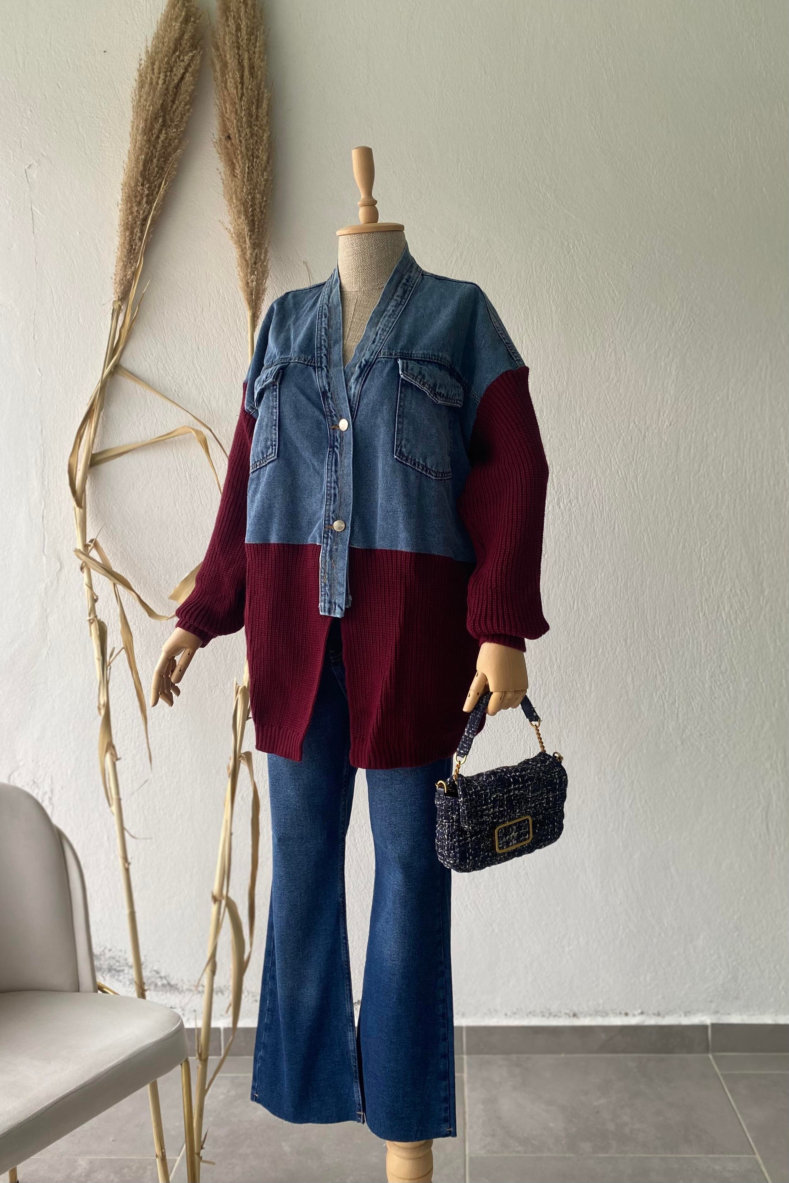 Kot Parçalı Hırka Bordo