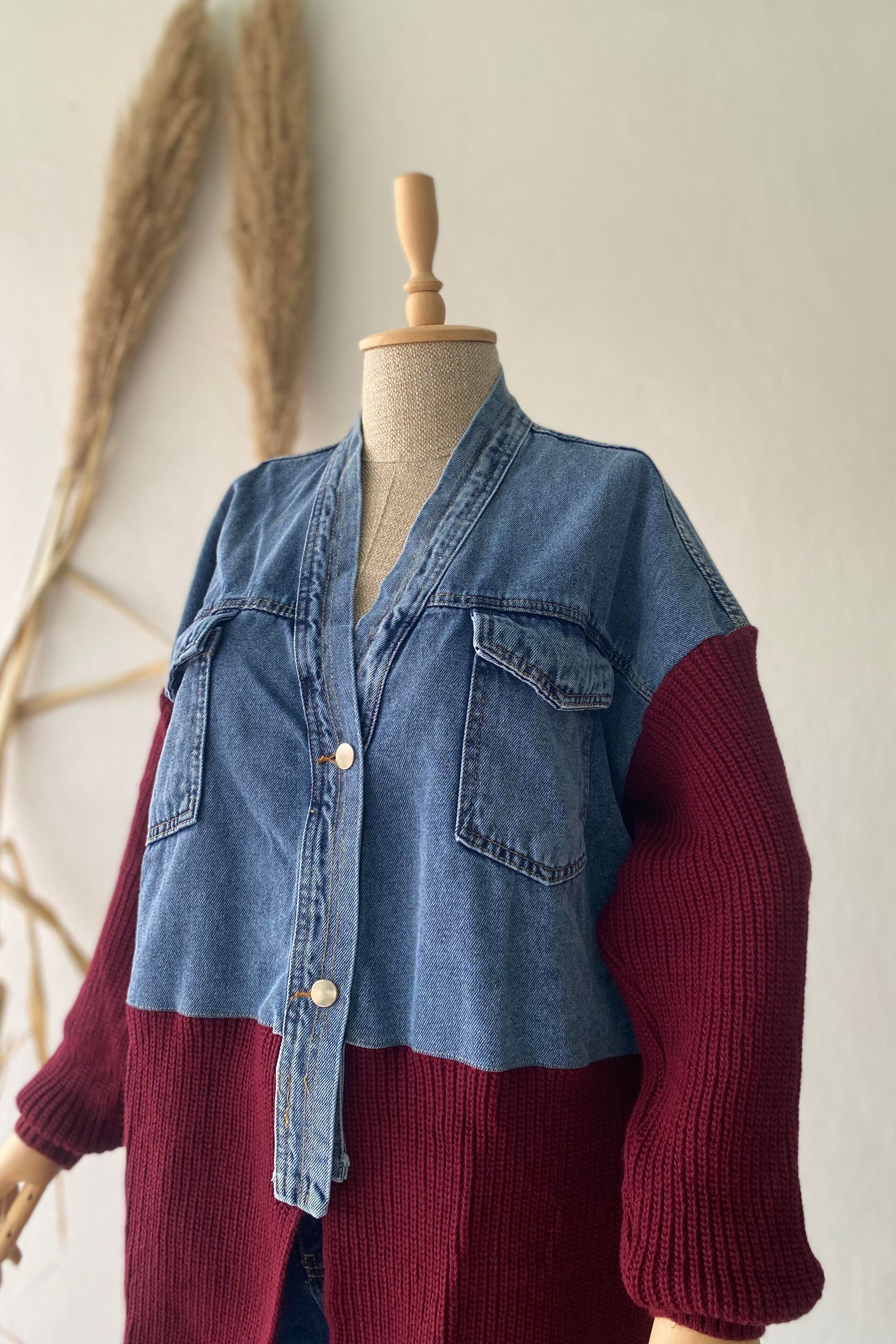 Kot Parçalı Hırka Bordo