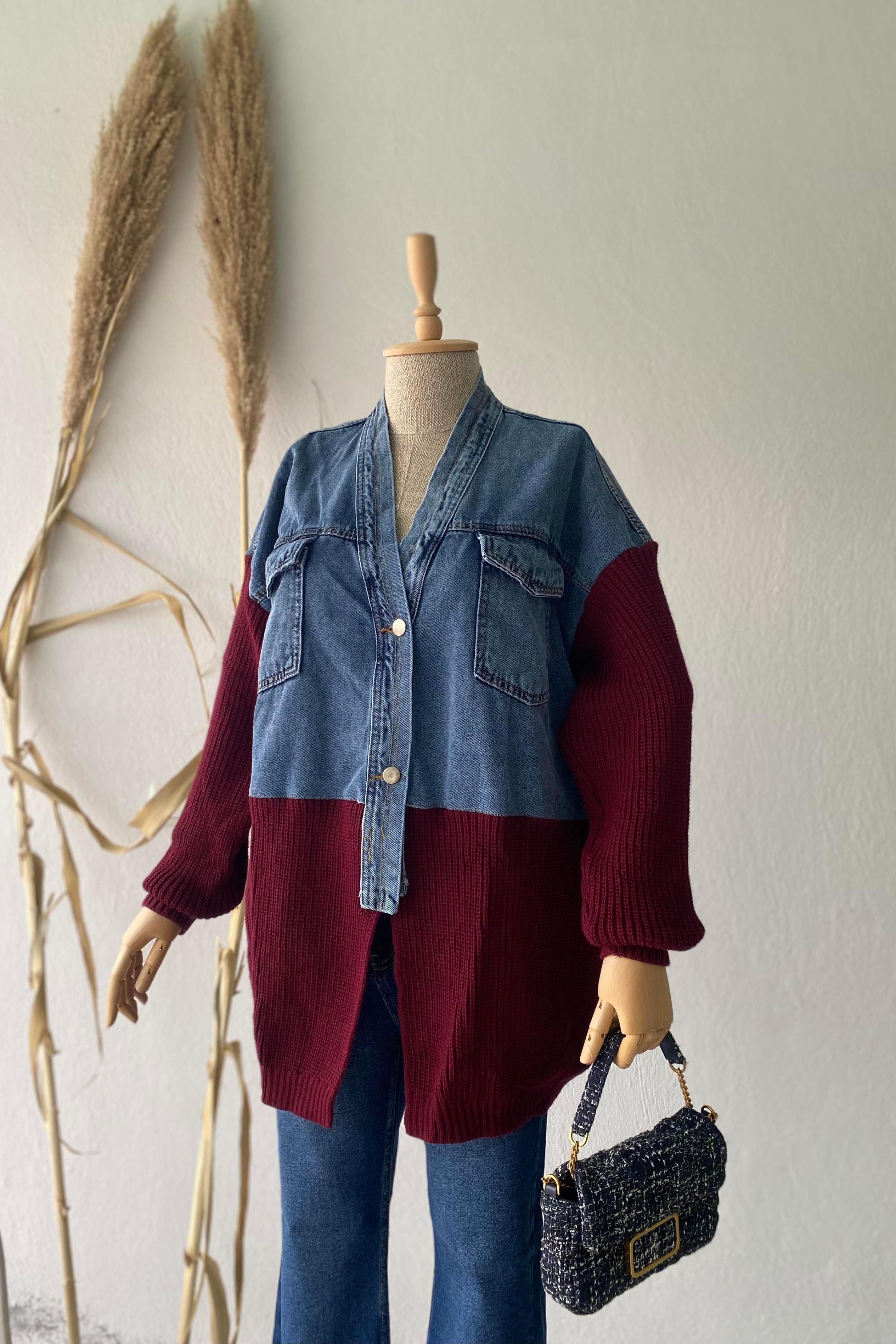 Kot Parçalı Hırka Bordo