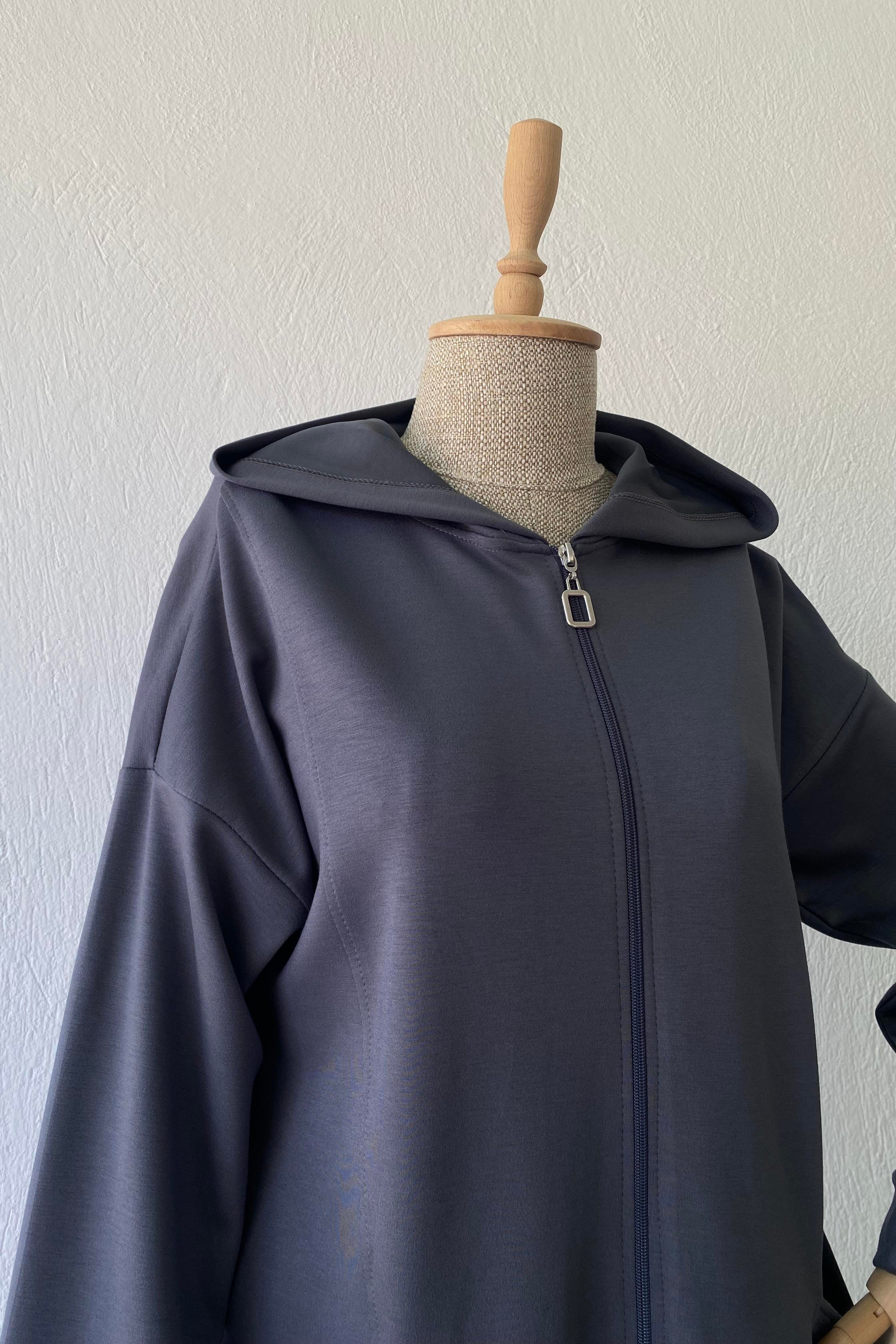 Modal Kapüşonlu Ceket Gri