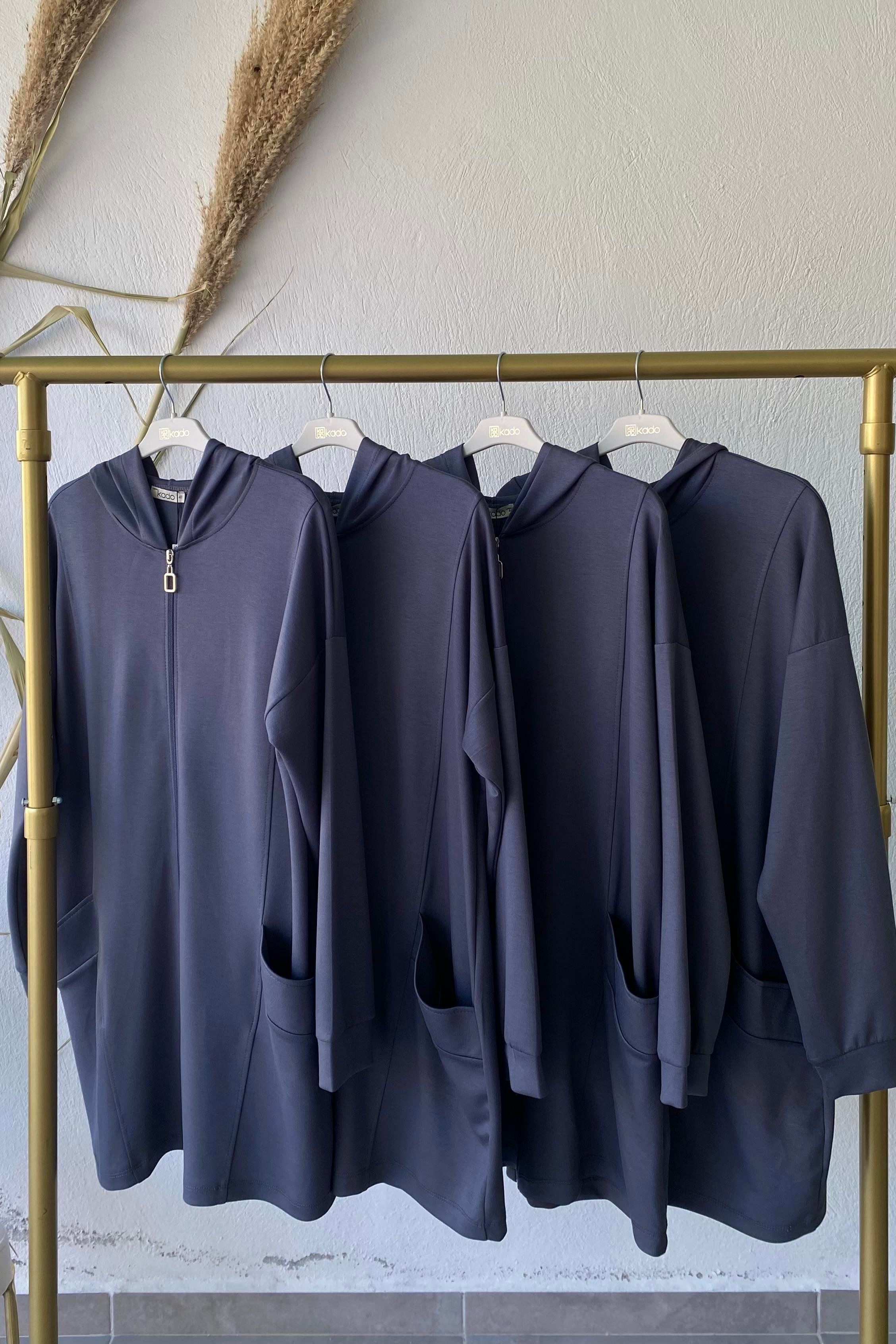 Modal Kapüşonlu Ceket Gri