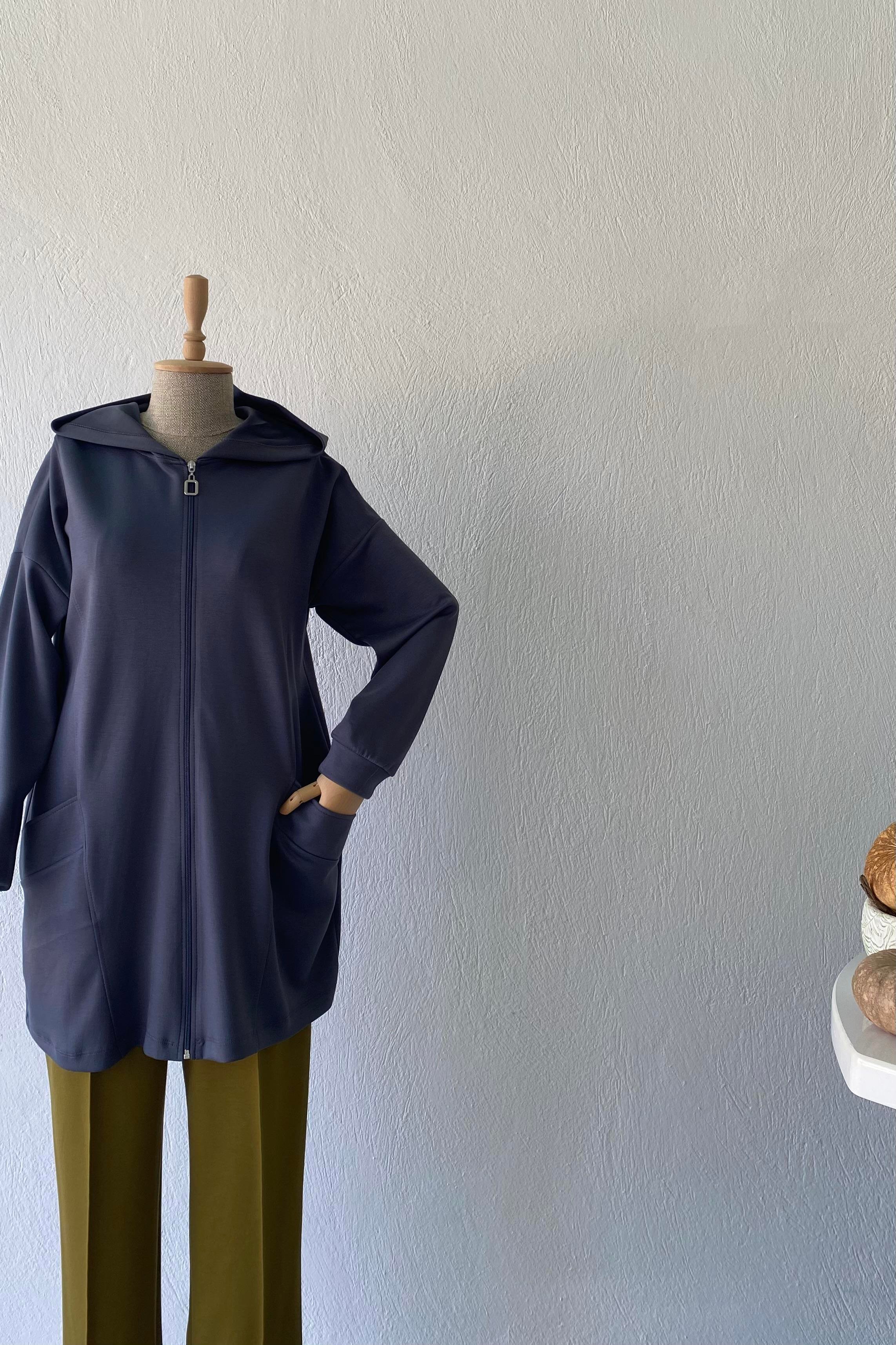 Modal Kapüşonlu Ceket Gri