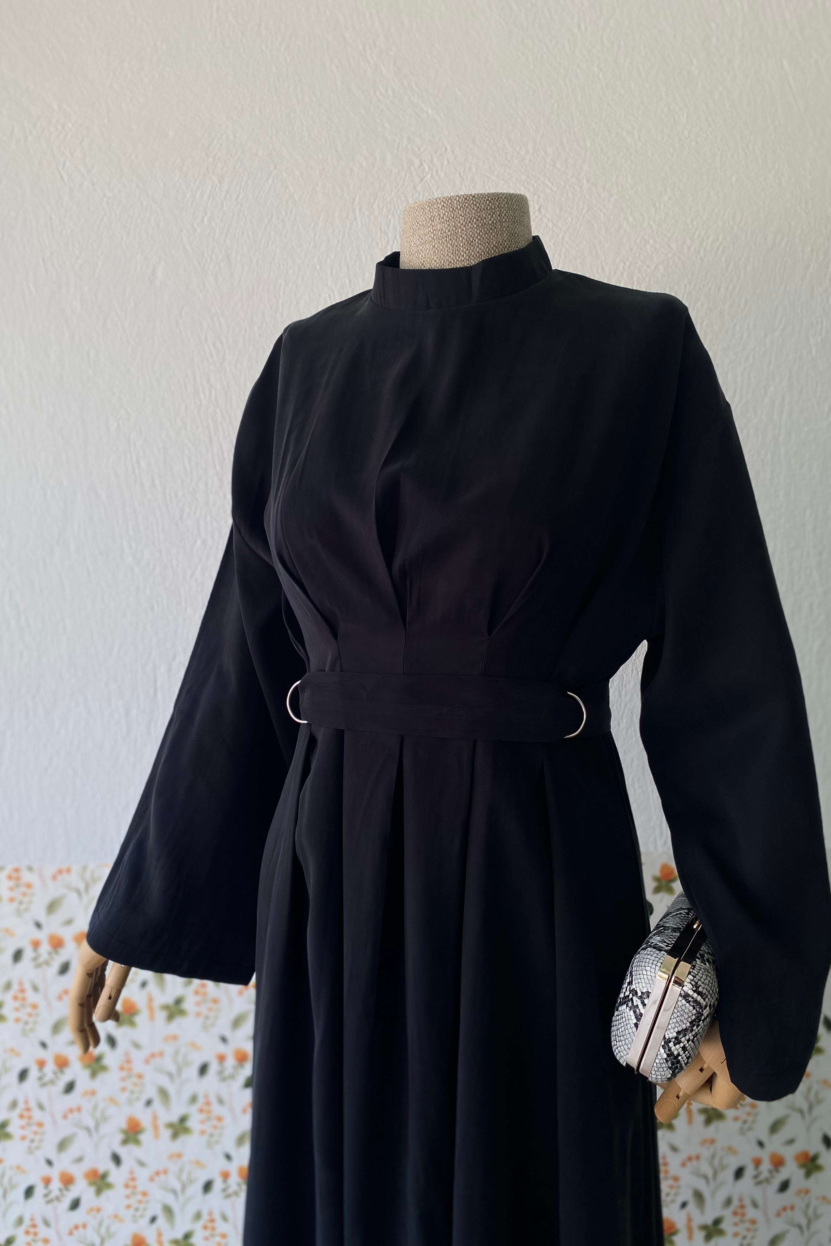 Modal Tensel Elbise Siyah