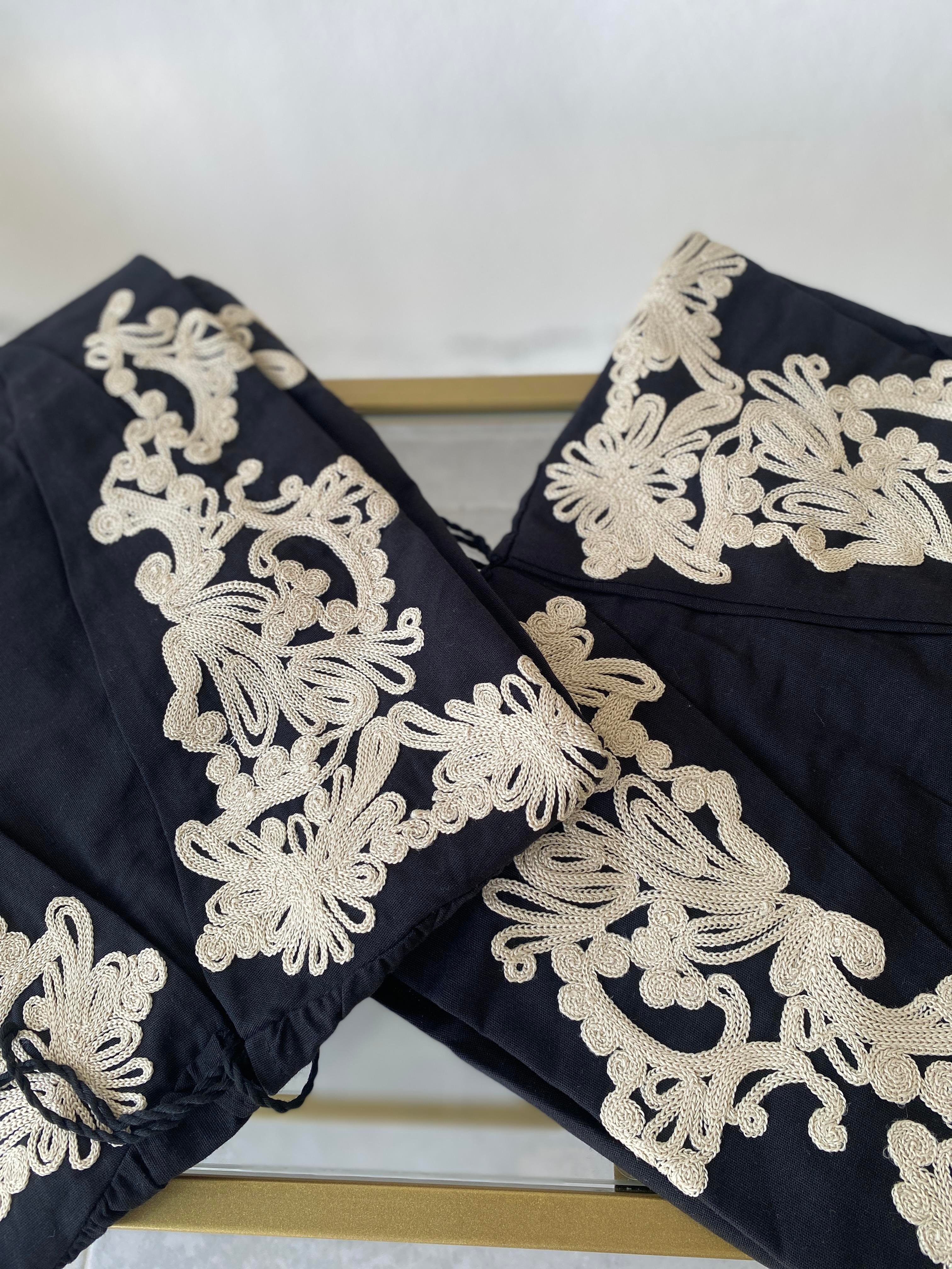 Nakışlı Keten Ceket Siyah