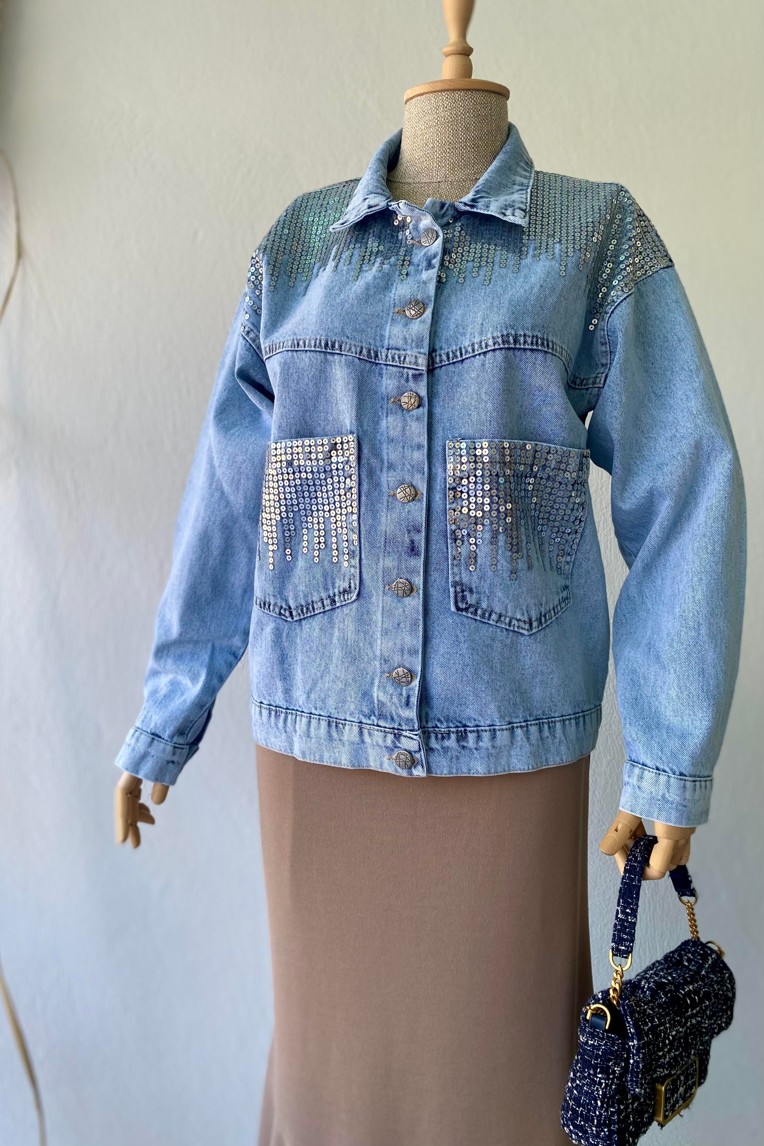 Pullu Kot Ceket Açık Mavi