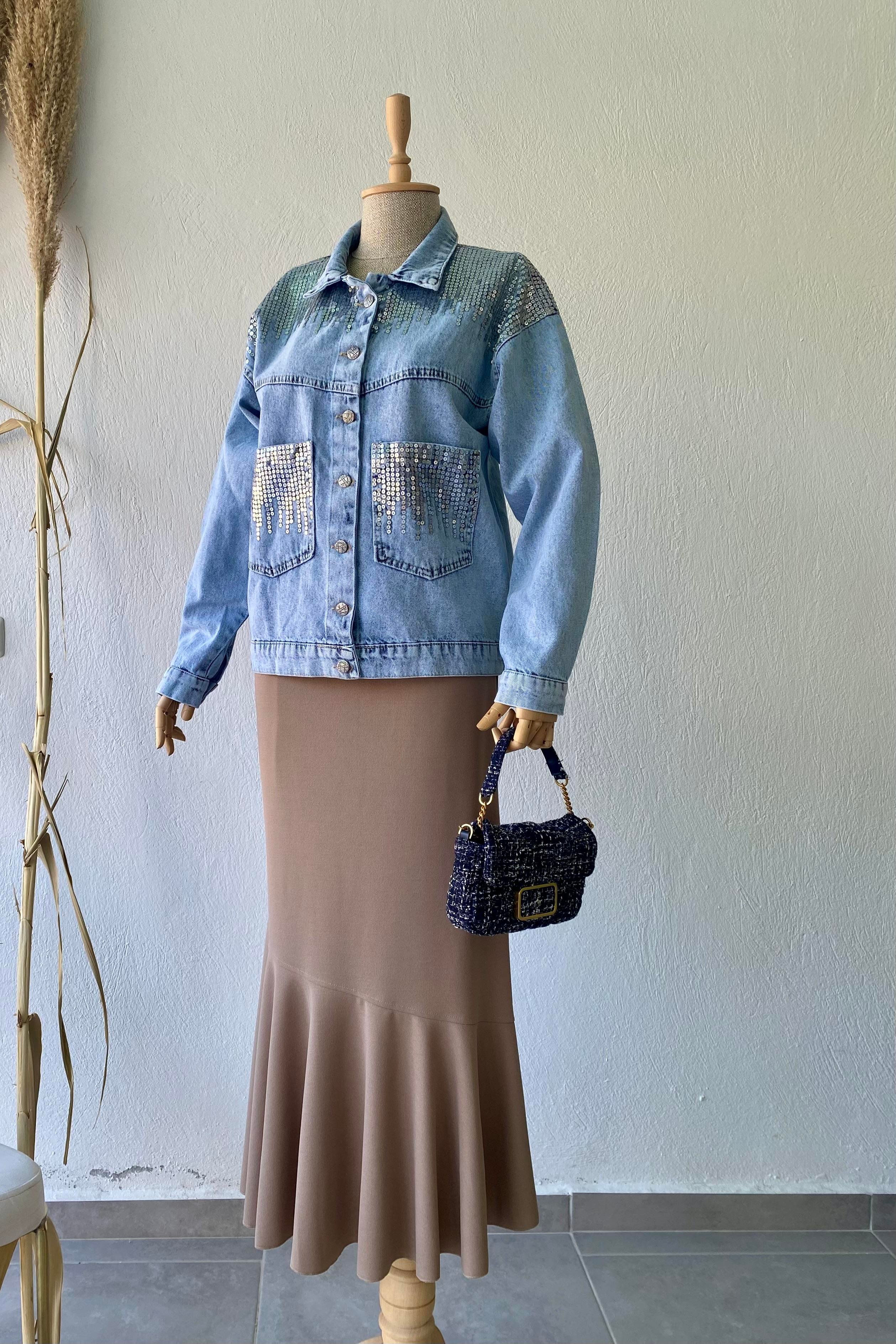 Pullu Kot Ceket Açık Mavi