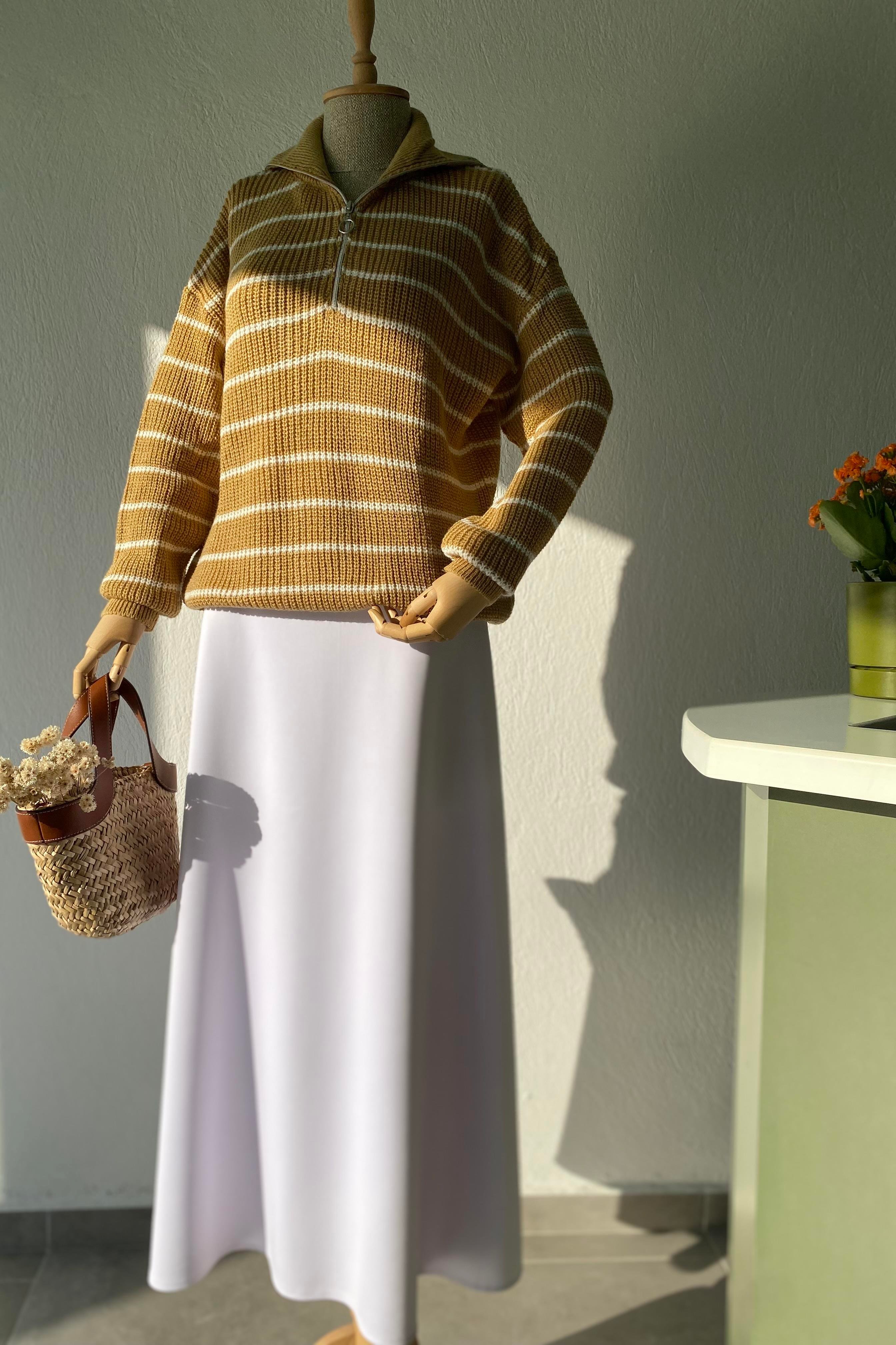 Şal Yaka Triko Kazak Hardal