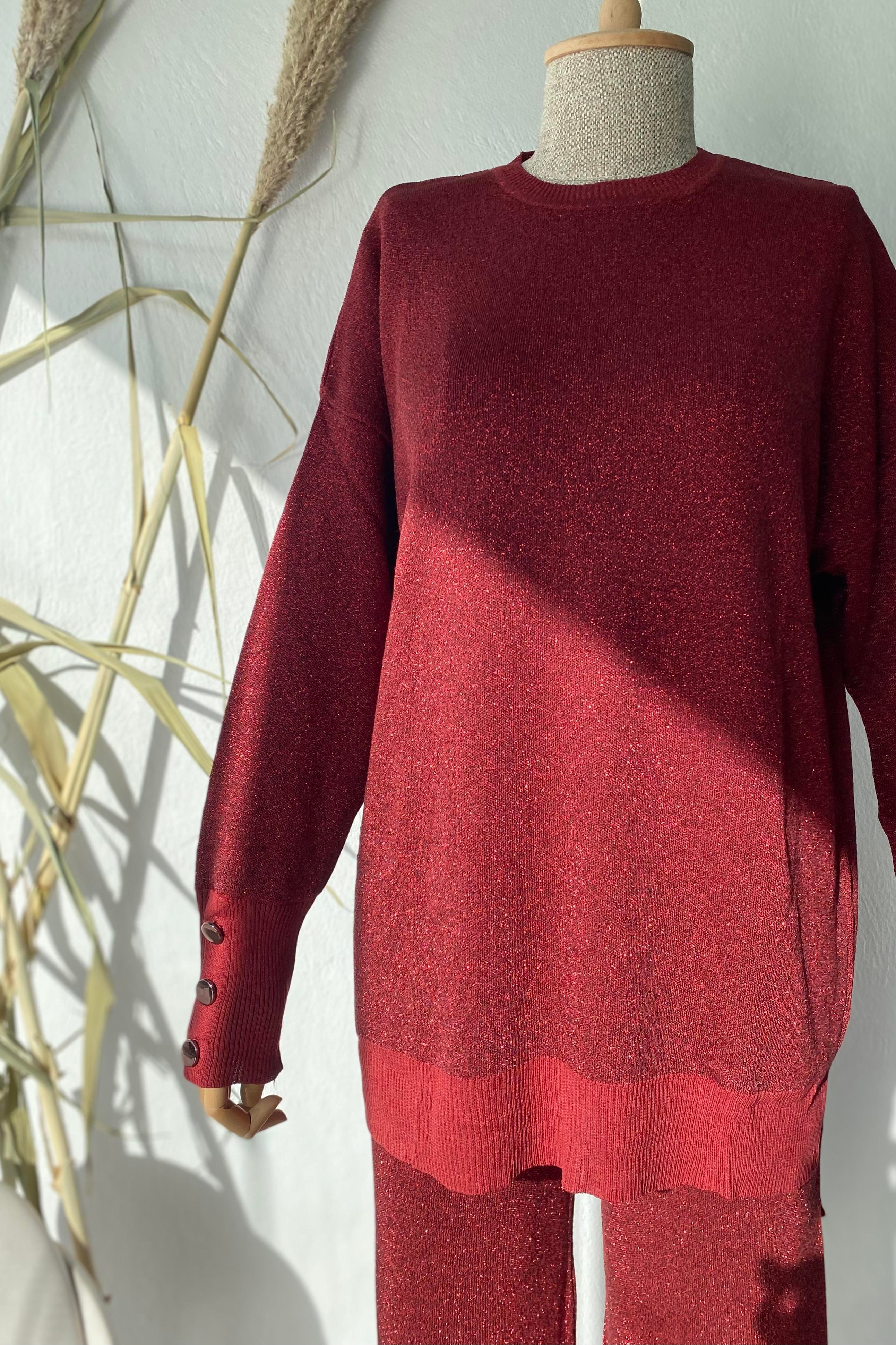 Simli Triko Takım Bordo