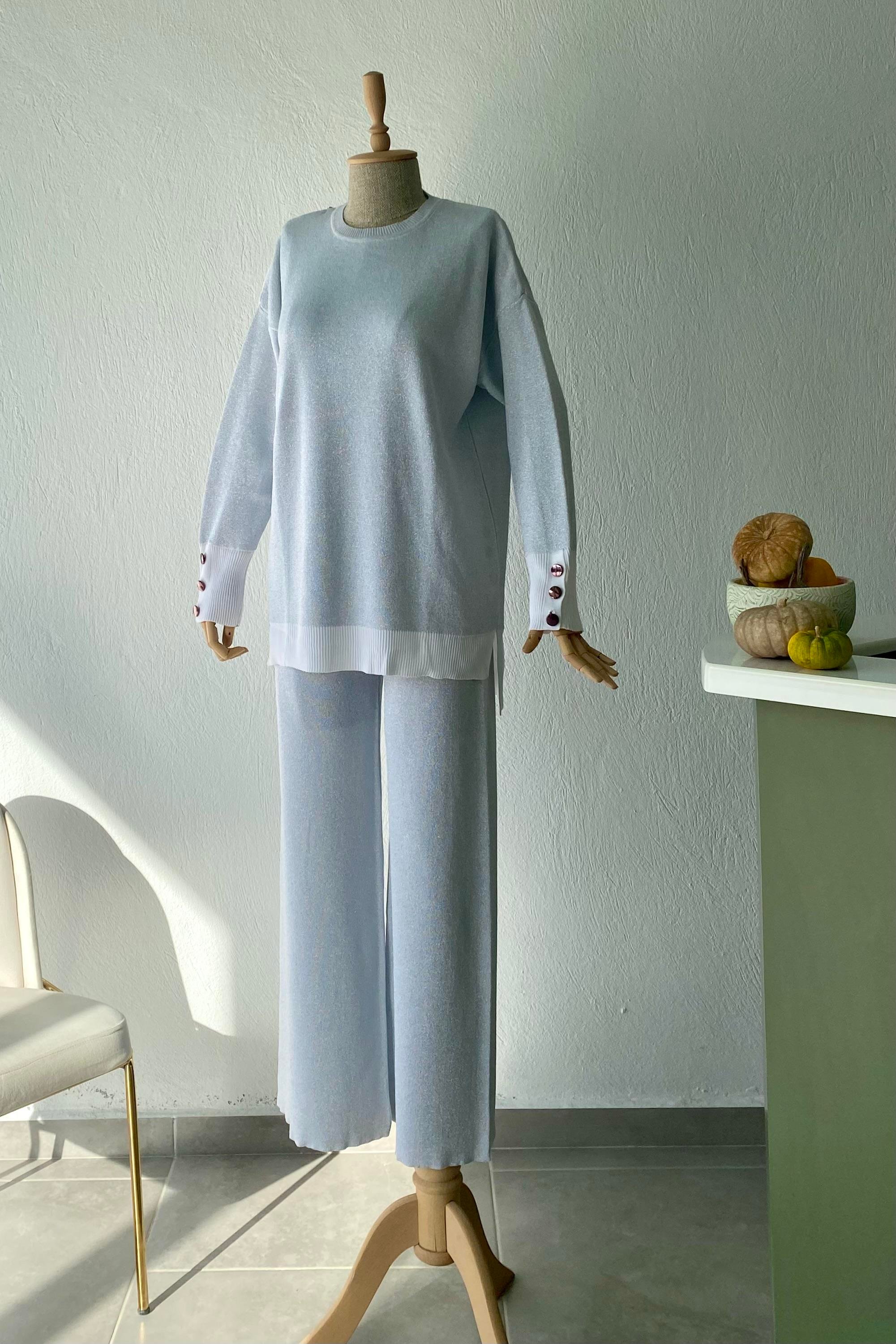 Simli Triko Takım Gri