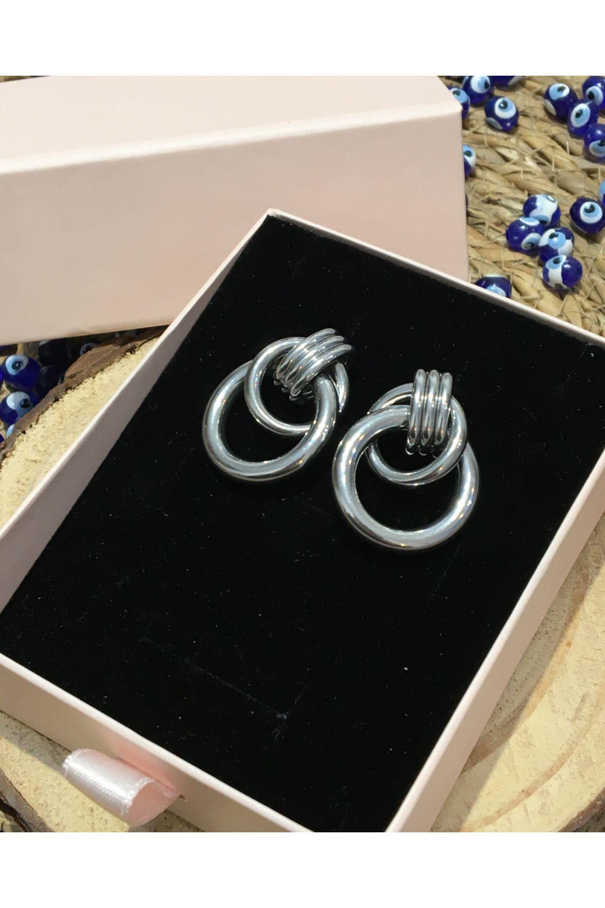 Çelik Çift Kıvrımlı Halka Küpe Silver