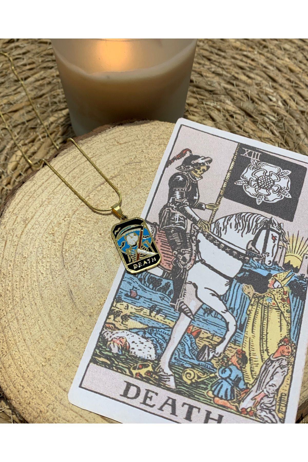 Çelik Gold Death Şans Tarot Kolye