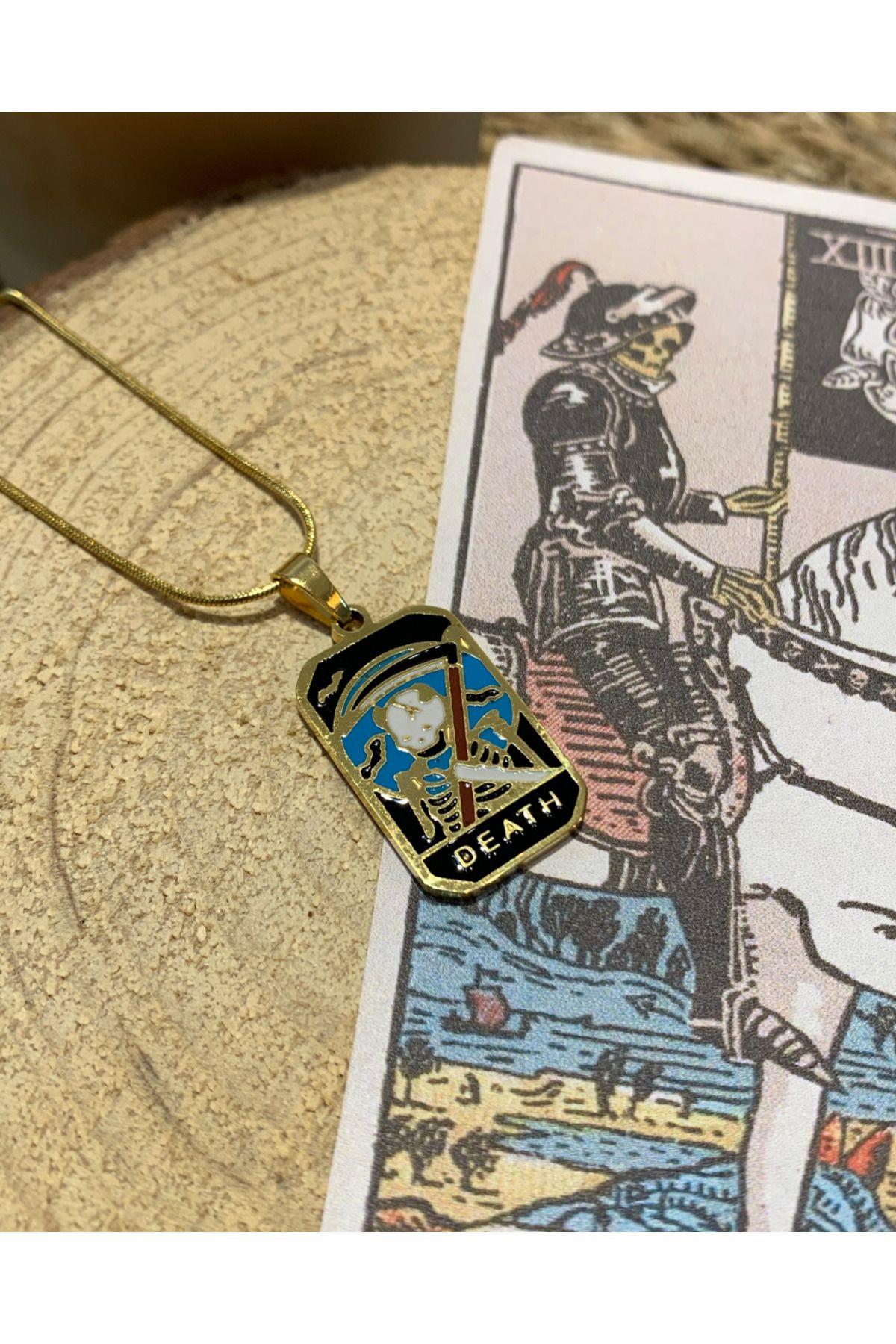Çelik Gold Death Şans Tarot Kolye