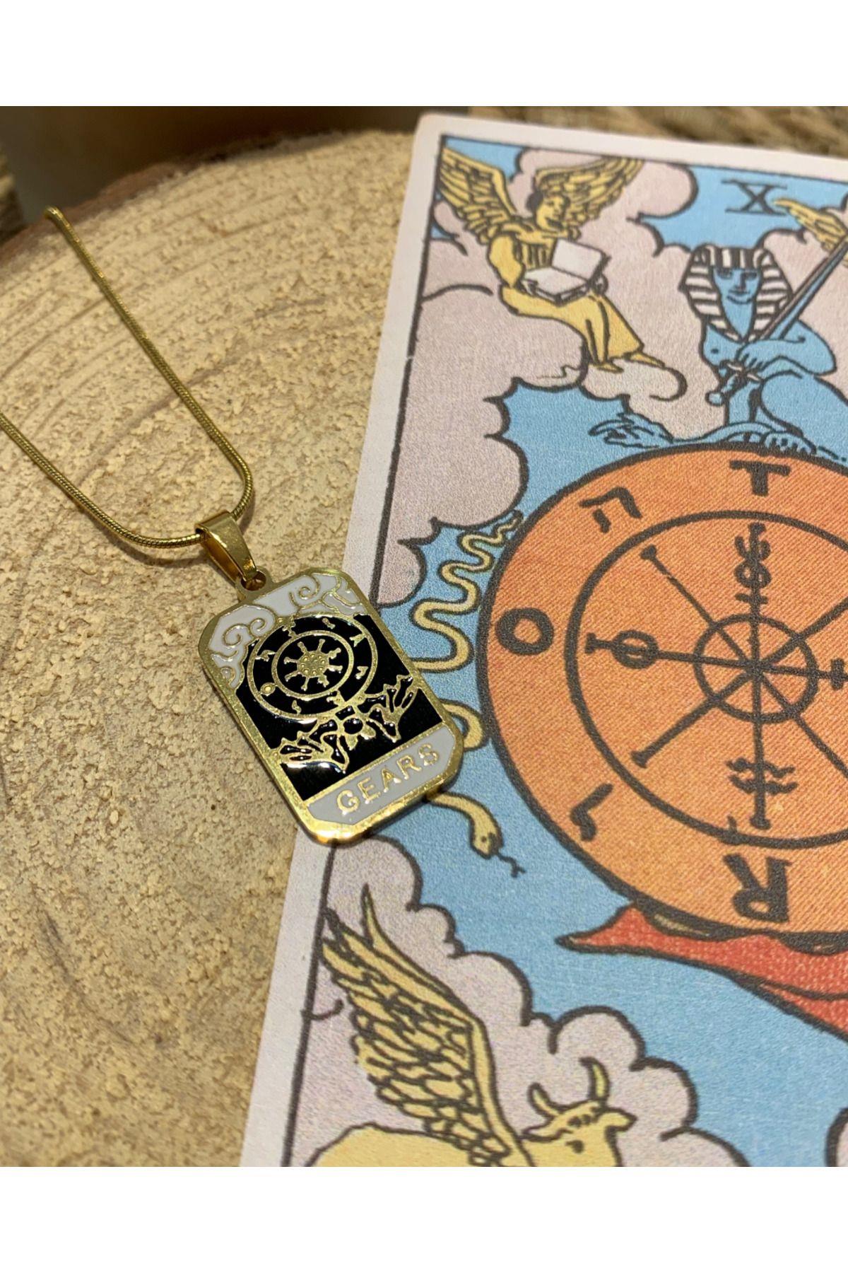 Çelik Gold Gears Şans Tarot Kolye
