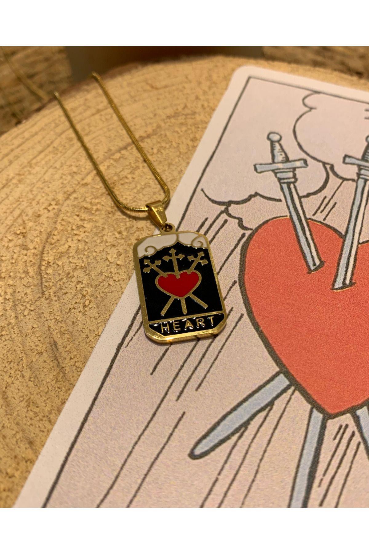 Çelik Gold Heart Şans Tarot Kolye