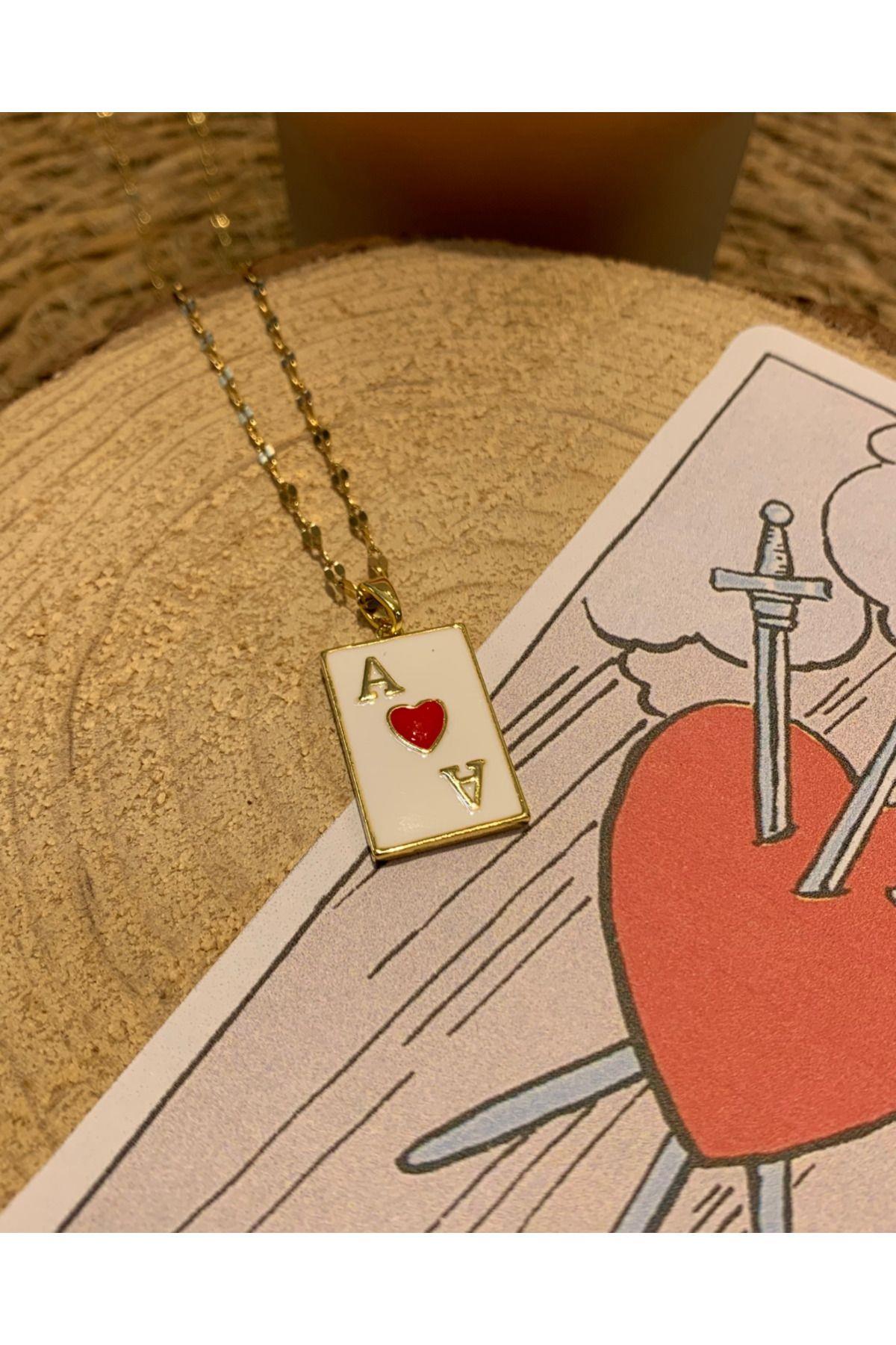 Çelik Gold Kupa As Şans Tarot Kolye