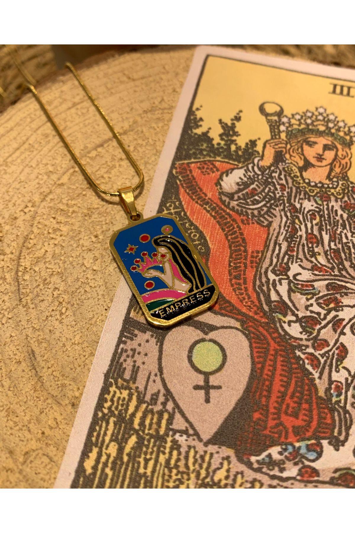 Çelik Gold The Empress Şans Tarot Kolye