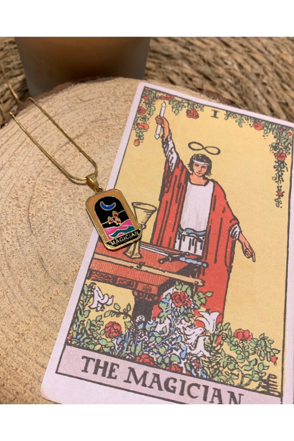 Çelik Gold The Magician Şans Tarot Kolye