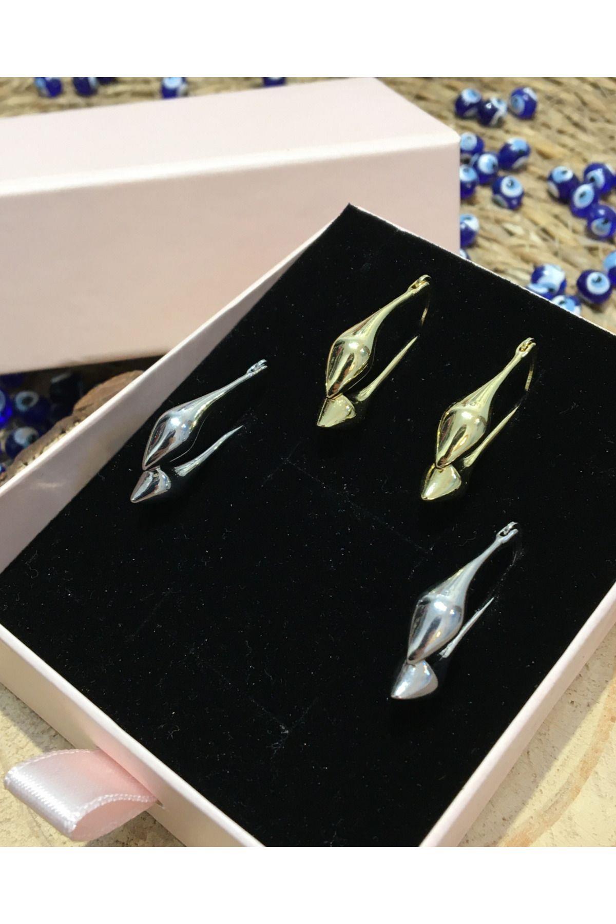 Çelik Gotik Küpe Silver