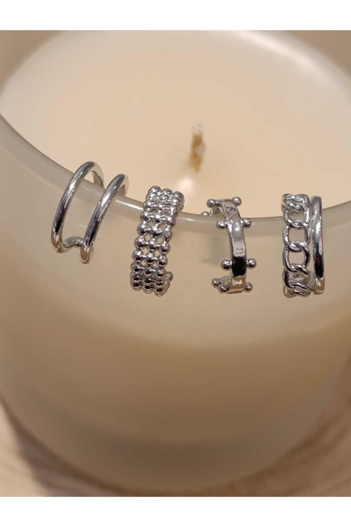Çelik Gümüş Renk EarCuff (Sıralı kalp)