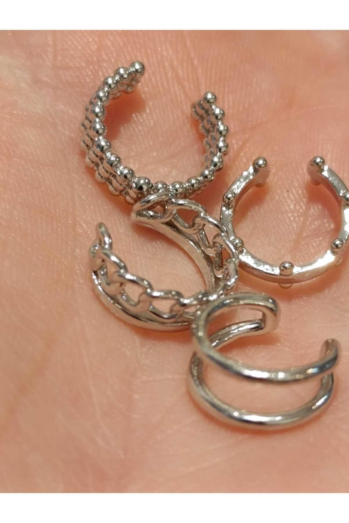 Çelik Gümüş Renk EarCuff (Sıralı kalp)