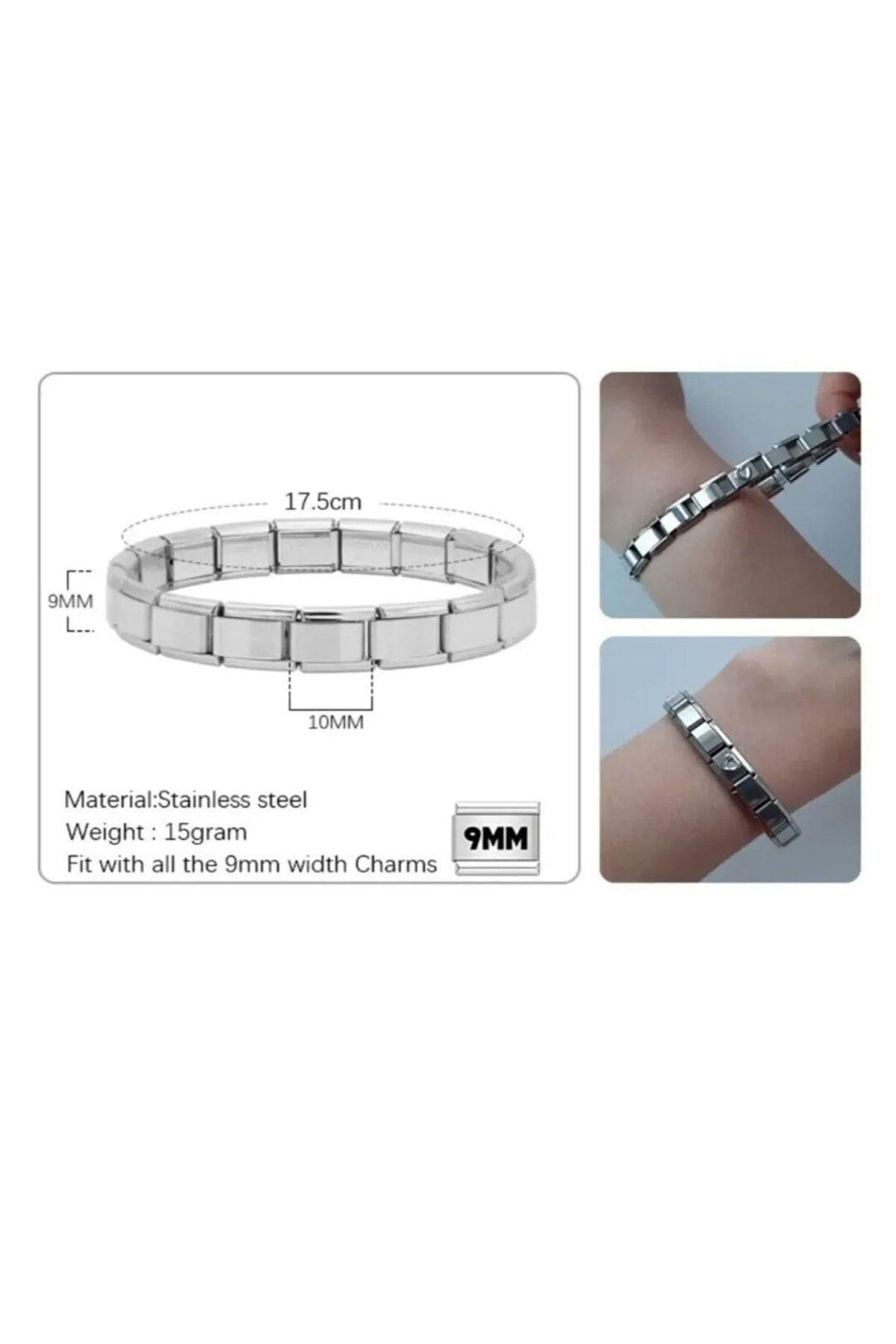 Çelik Mavi Yıldız Detaylı Italyan Charm Eki Link