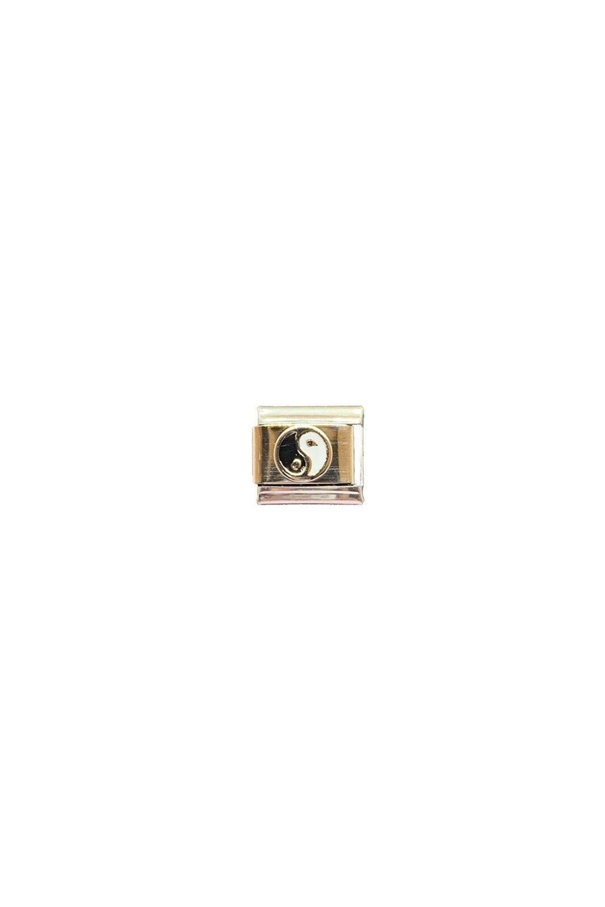 Çelik Siyah Beyaz Yin Yang Detaylı Italyan Charm Eki Link