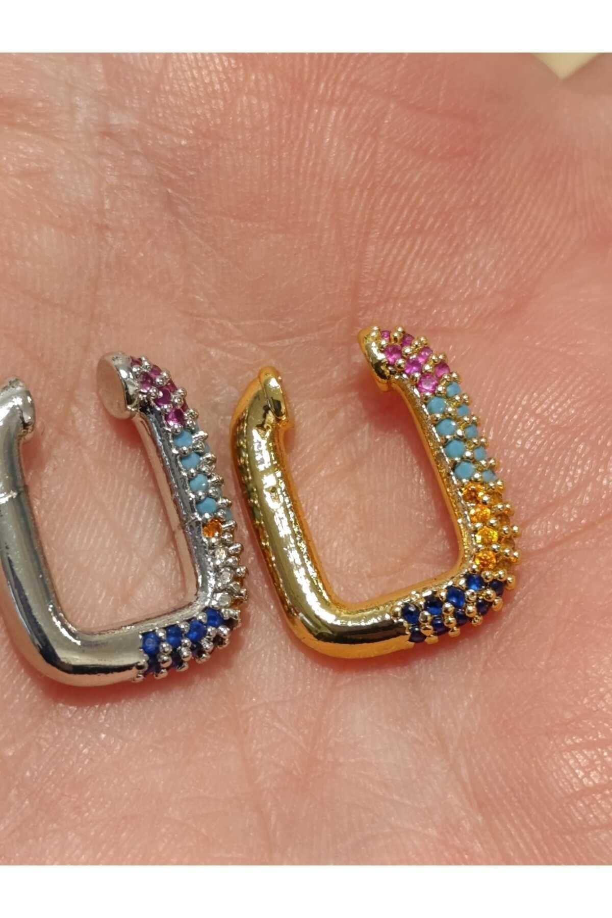 Çelik Zirkon Taşlı Dikdöertgen Earcuff