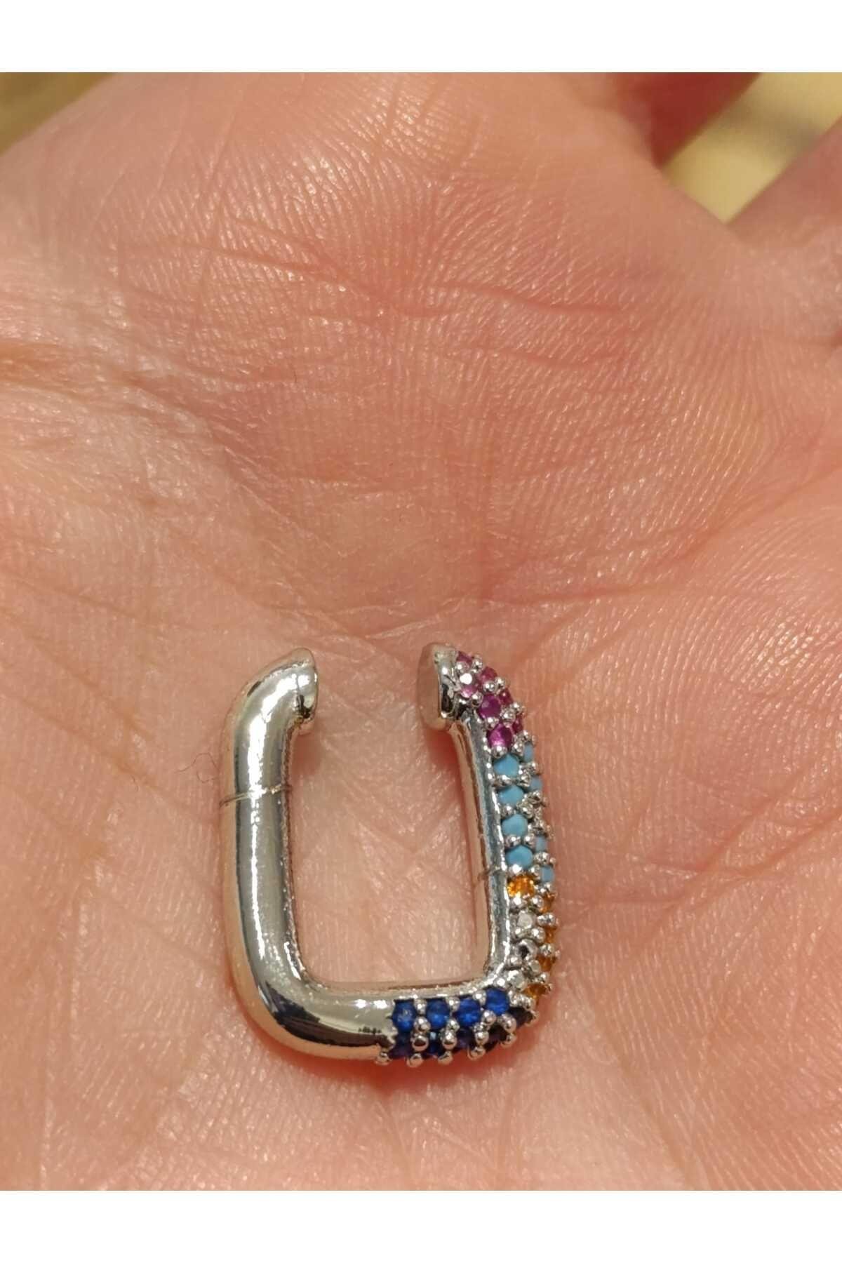 Çelik Zirkon Taşlı Dikdöertgen Earcuff