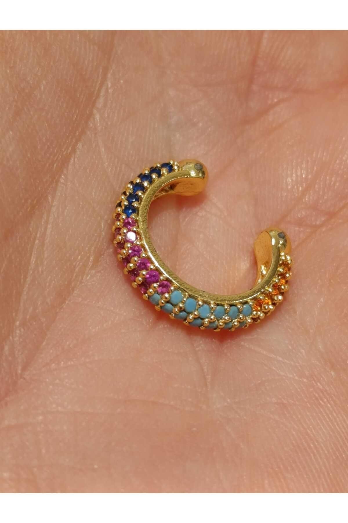 Çelik Zirkon Taşlı Halka Earcuff (Gold)