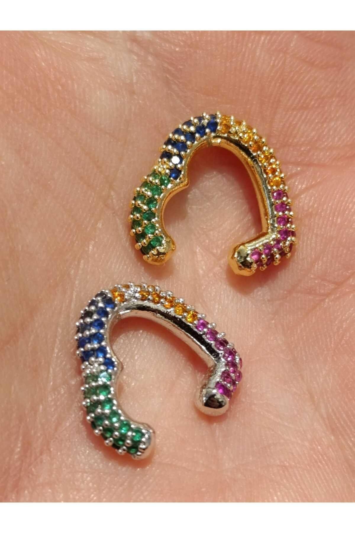 Çelik Zirkon Taşlı Kalp Earcuff