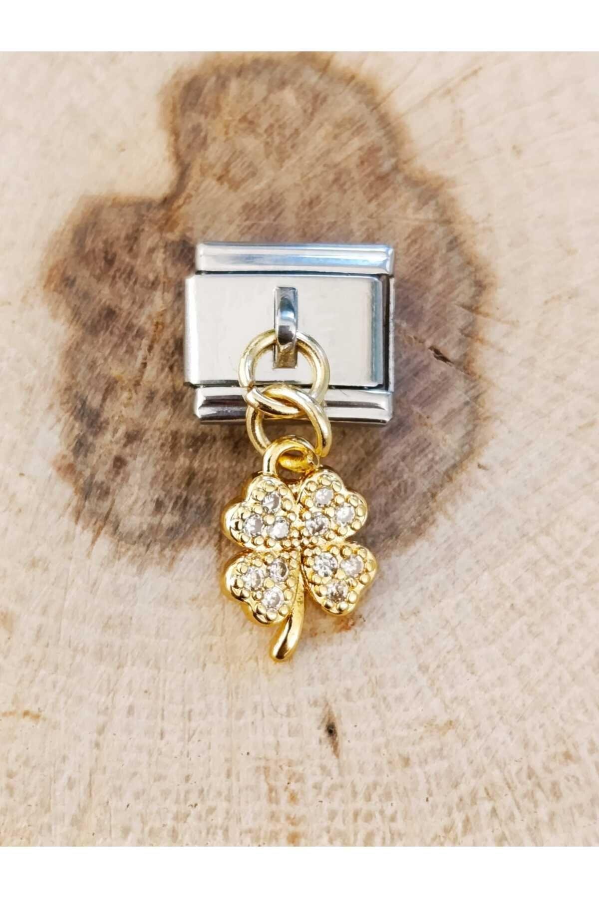 Çelik Zirkon Taşlı Sallantılı Yonca Charm 1 Adet