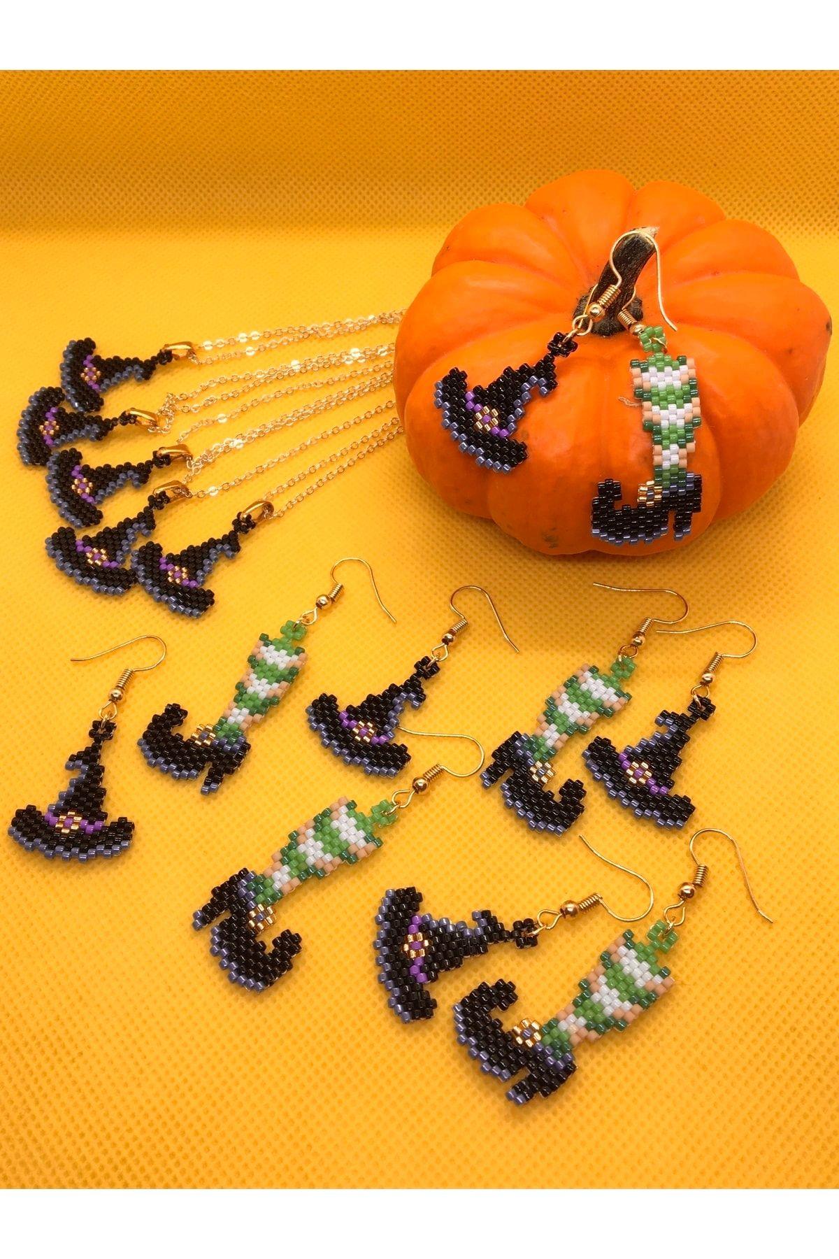 Miyuki Örme Cadı Şapka Halloween Kolye