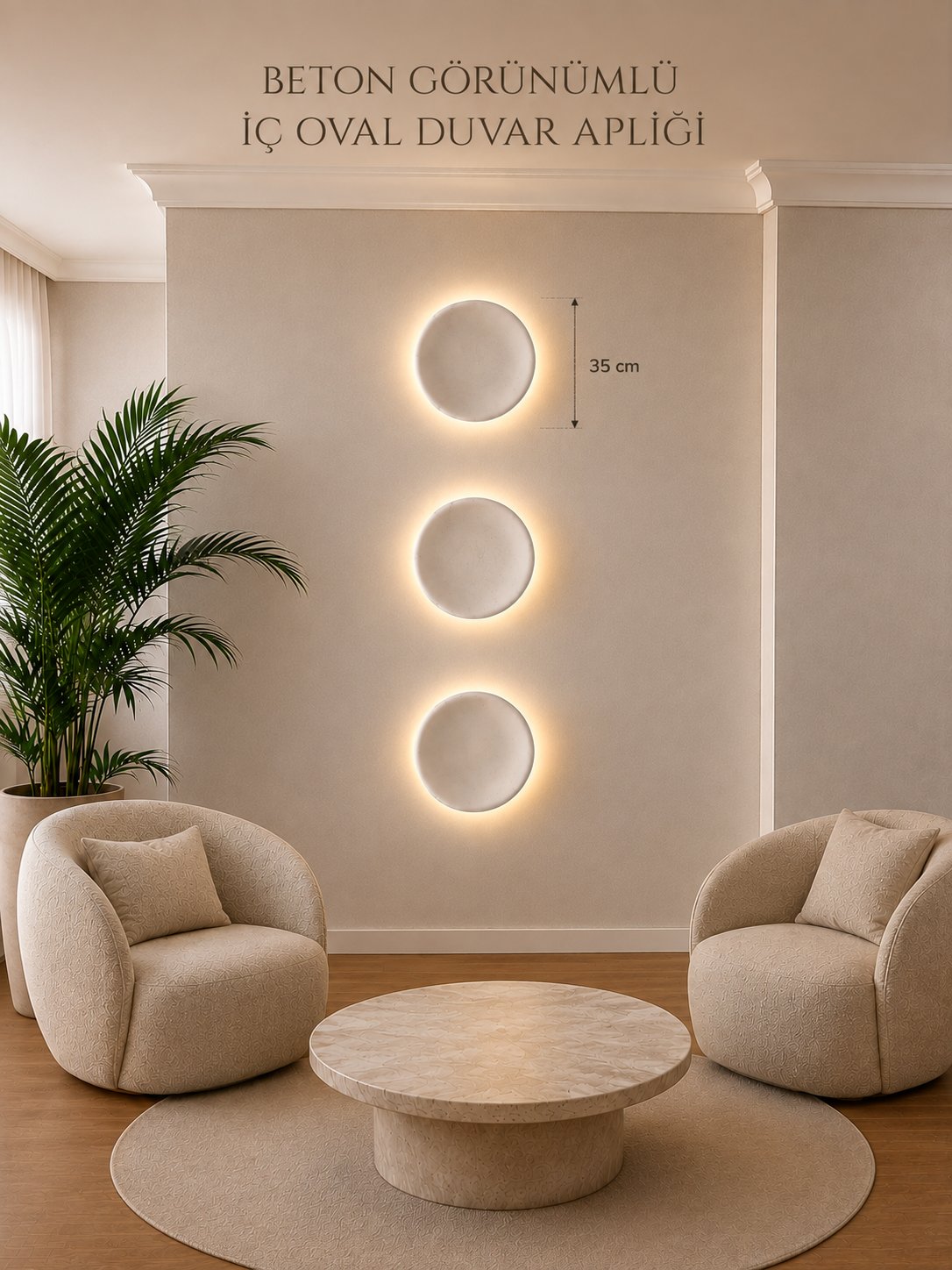 35 CM Ledli Duvar Apliği İç Oval