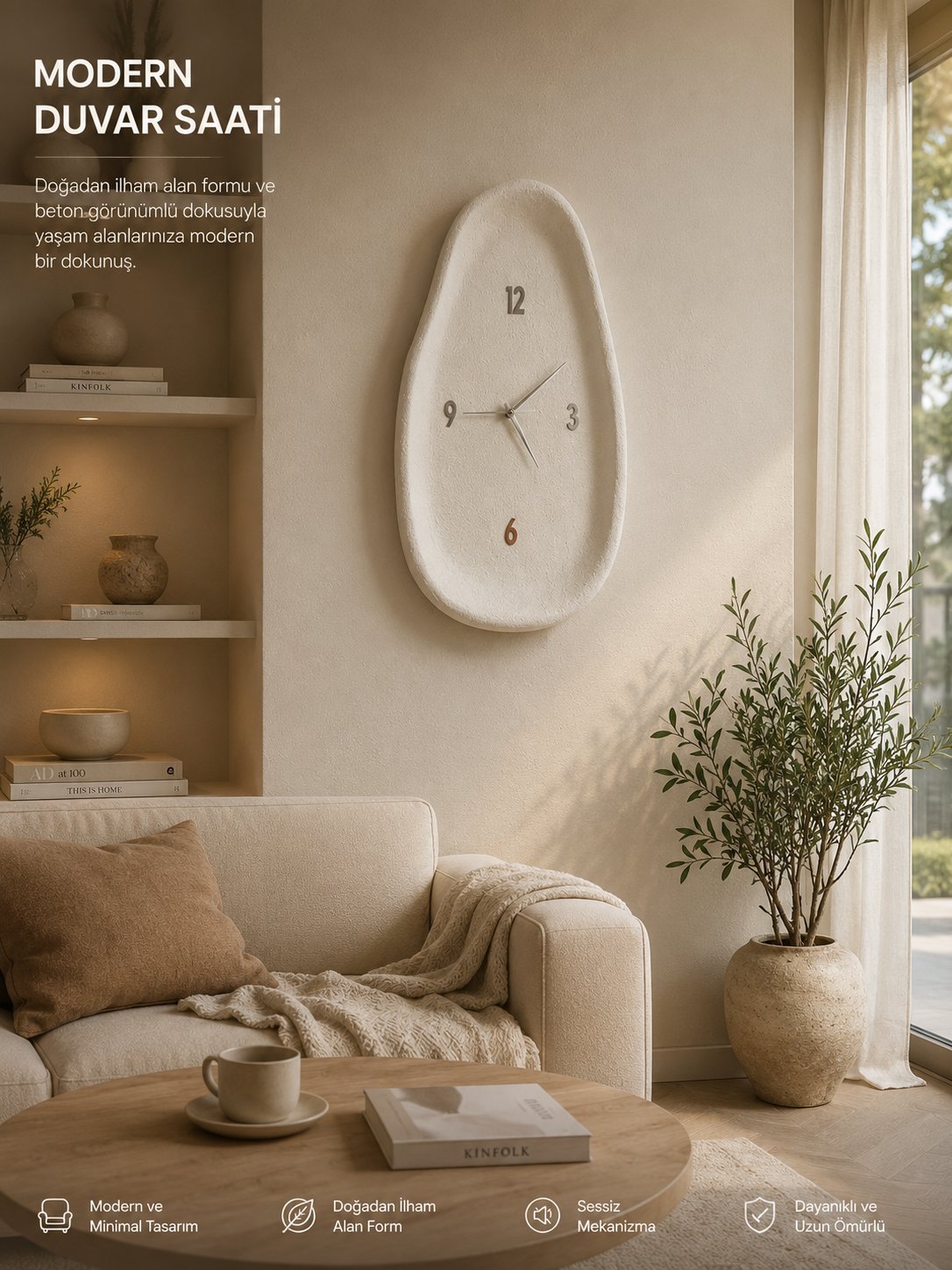 Beton Görünümlü Duvar Saati 62 cm
