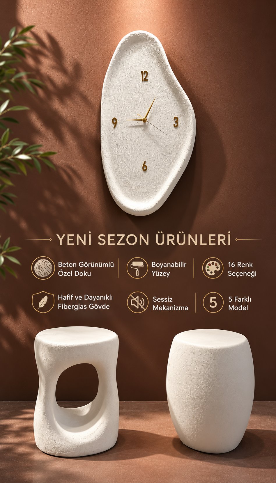 Beton Görünümlü Duvar Saati 75 cm