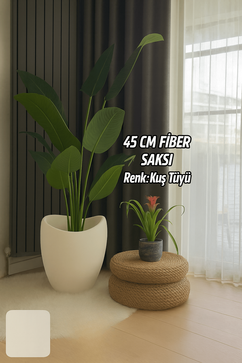 Luna Serisi Beton Görünümlü Fiber Saksı 45 CM