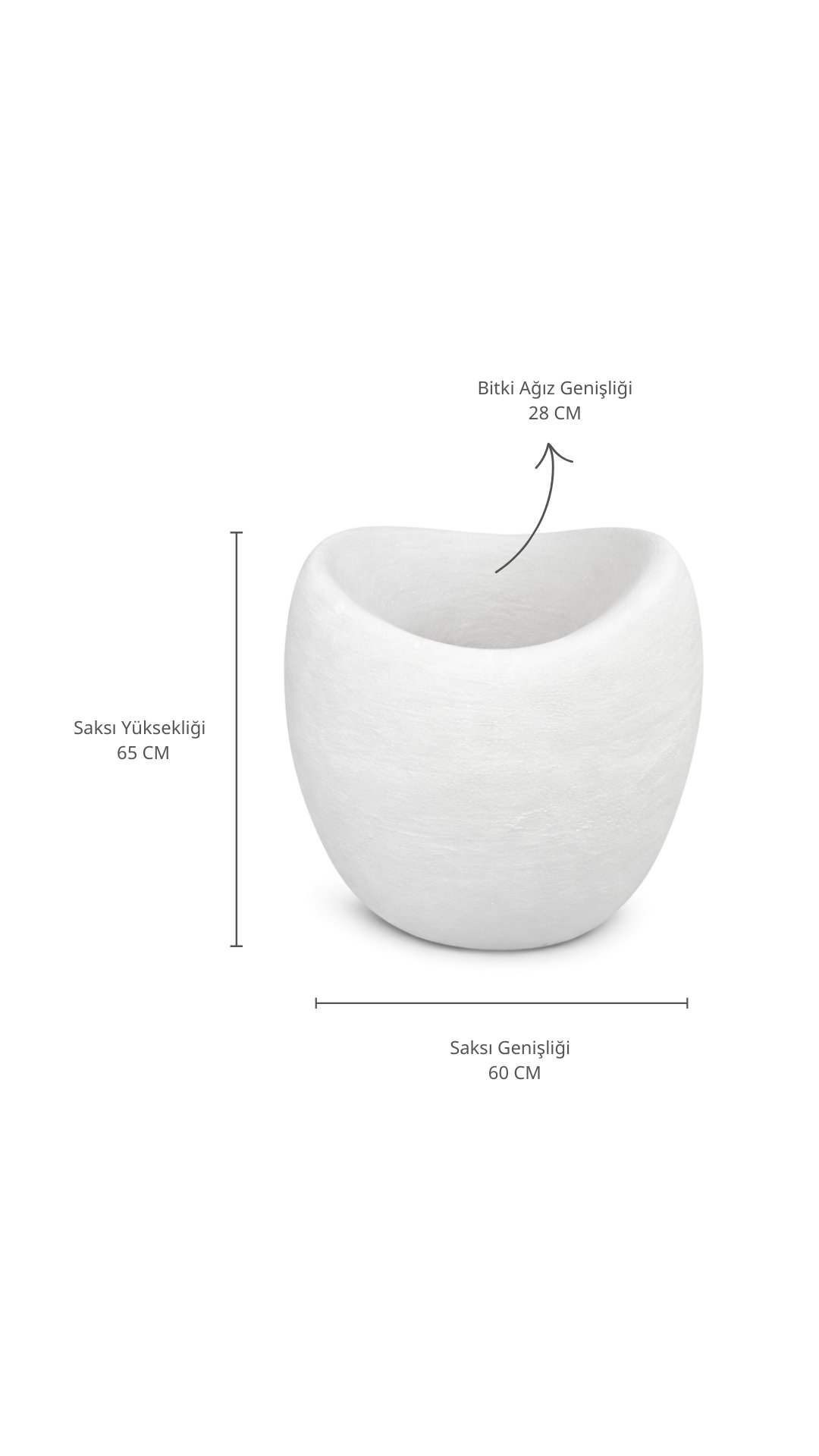 Luna Serisi Beton Görünümlü Modern Saksı 60x65 CM