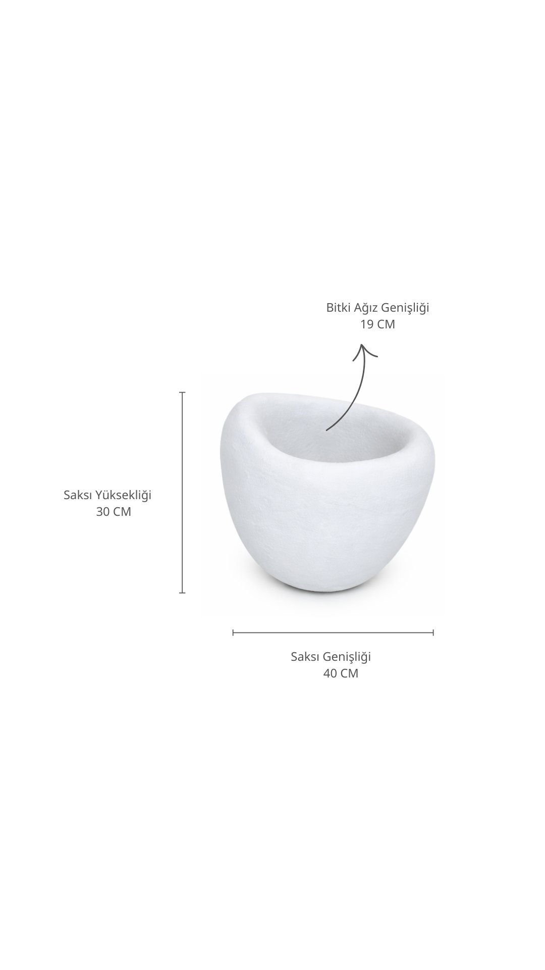 Luna Serisi Beton Görünümlü Modern Saksı 30 CM