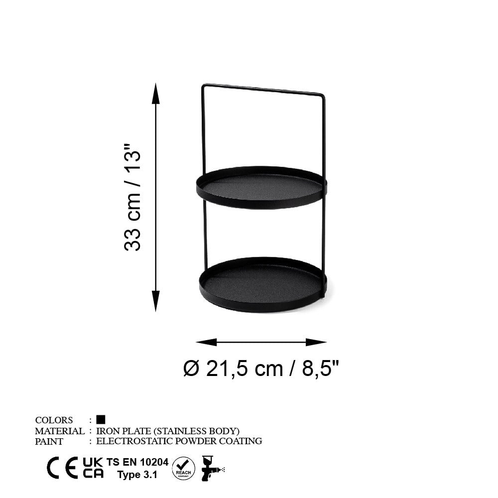 Sunum Tepsisi Mutfak Banyo Düzenleyici Organizer Takı Standı Siyah 33 cm 