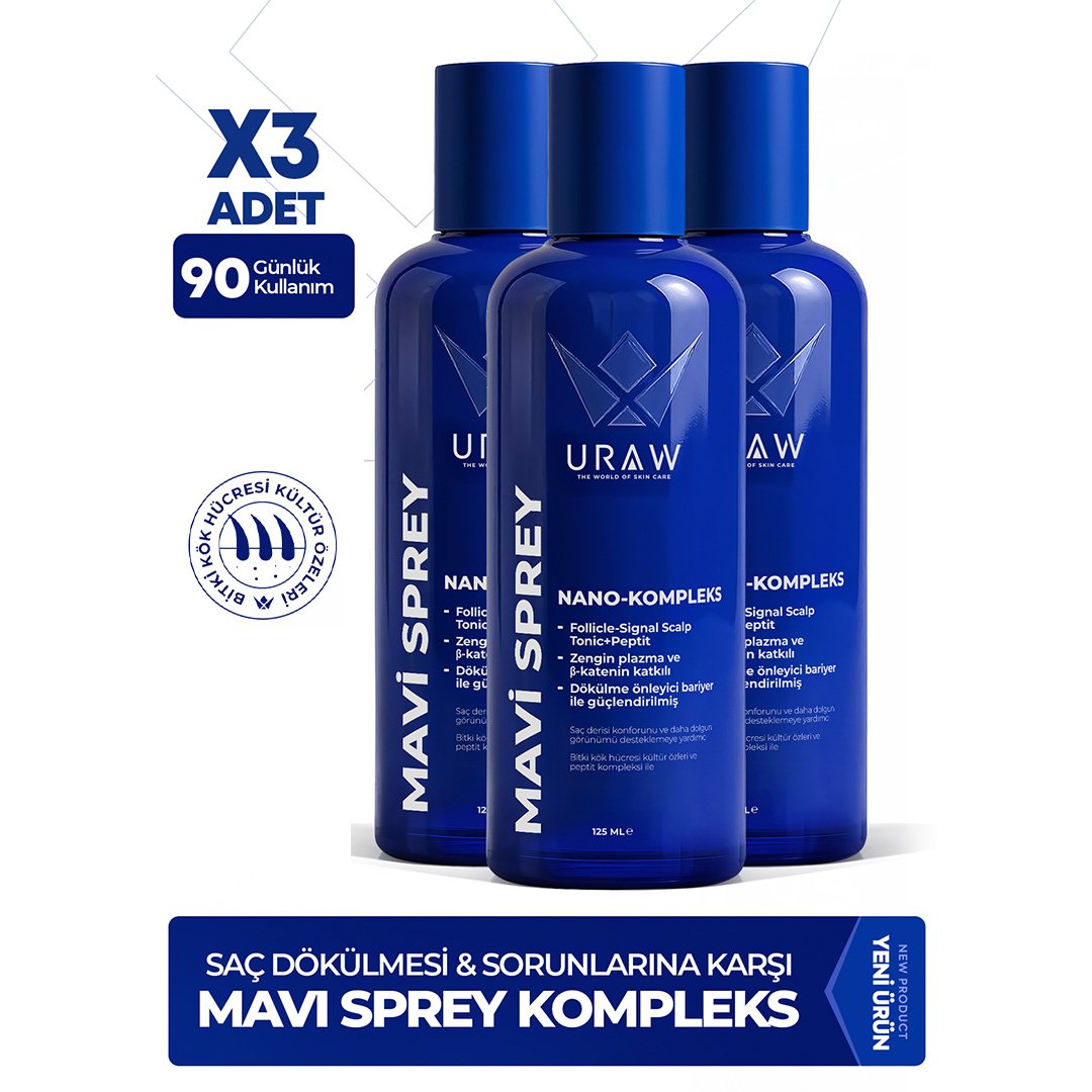 Mavi Sprey 3'lü Set ( Dermaroller Hediyeli )  - Saç Kökü Aktivasyonunu Destekleyen Gelişmiş Kompleks