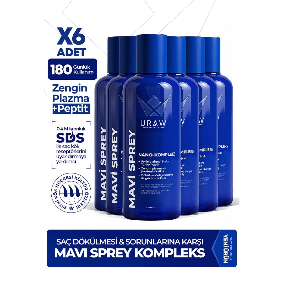 Mavi Sprey 6'lı Set ( Dermaroller ve Mavi Şampuan Hediyeli ) - Saç Kökü Aktivasyonunu Destekleyen Gelişmiş Kompleks