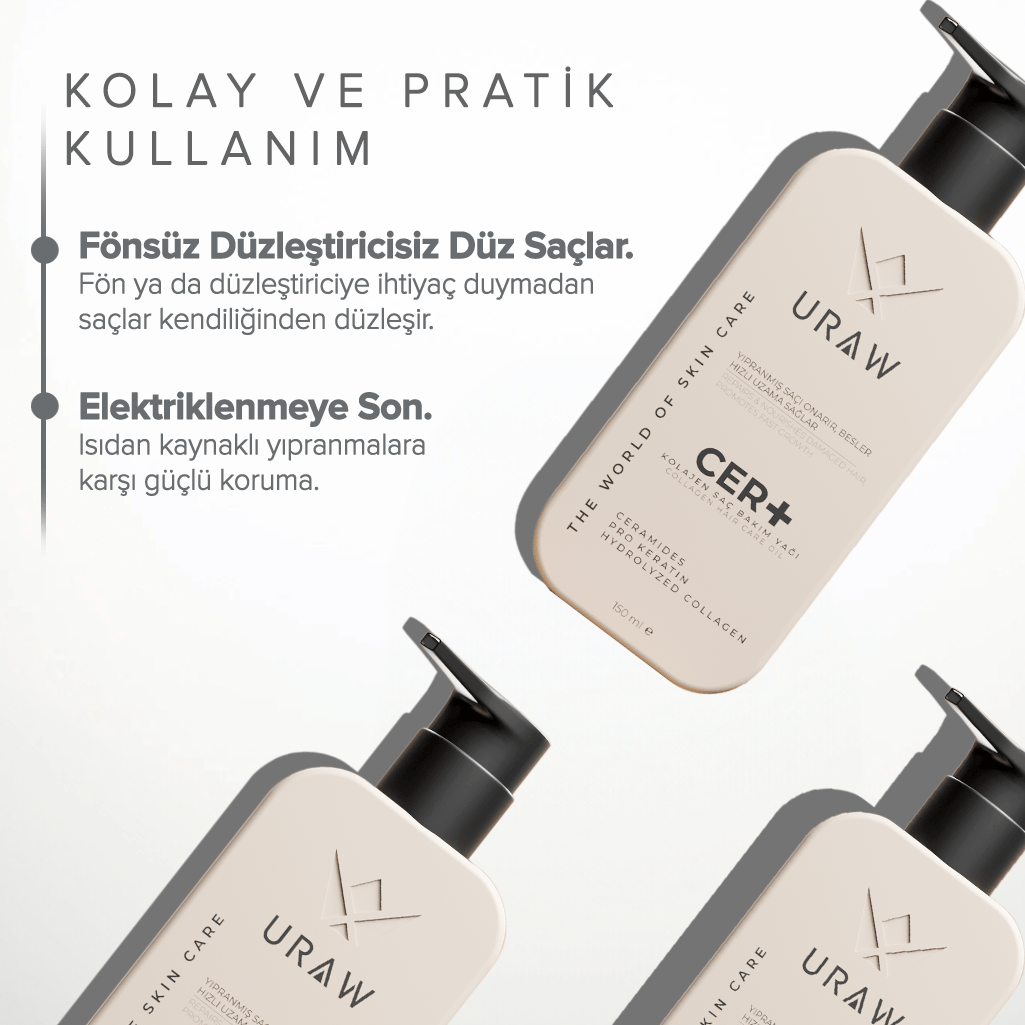 URAW CER+ Kolajen Saç Bakım Yağı – Anında Düzleştirici Etki ve Derinlemesine Onarım