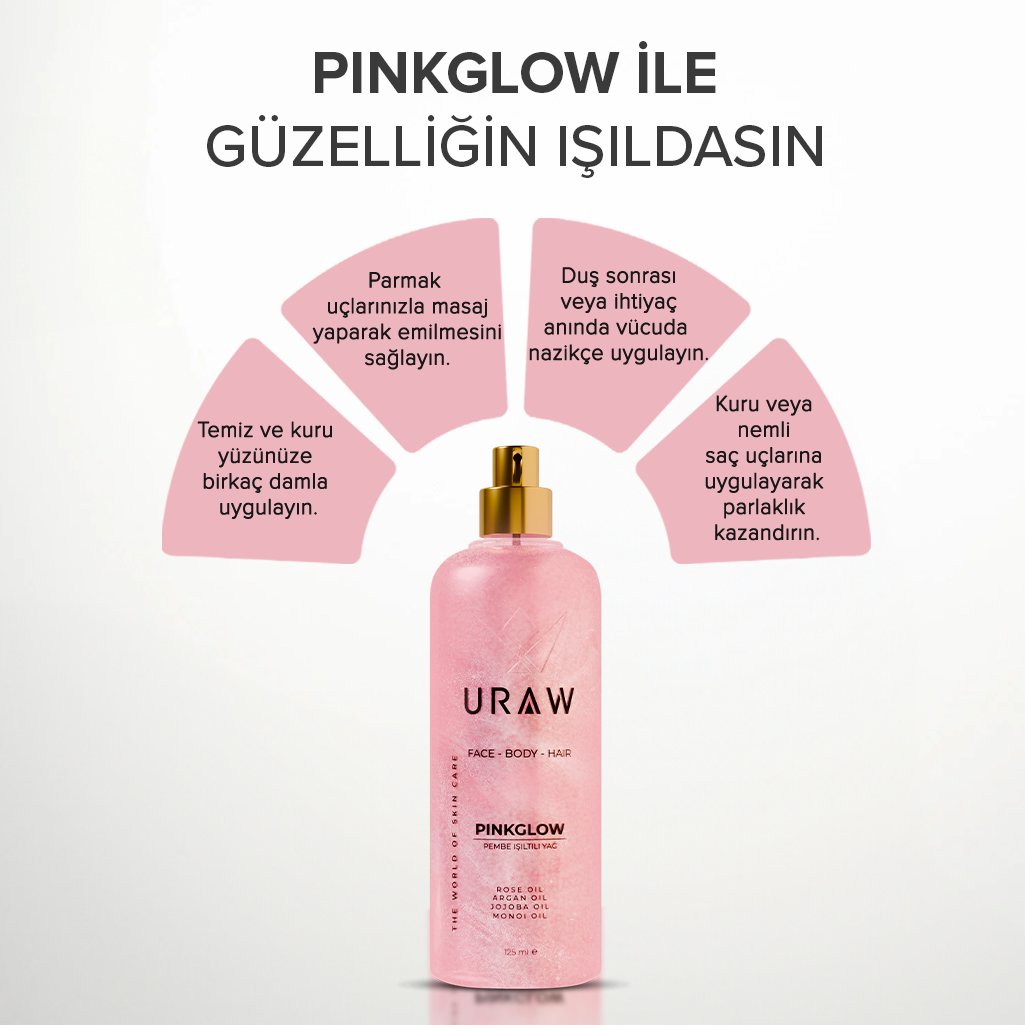URAW Pink Glow Pembe Işıltılı Yağ | Yüz, Vücut ve Saç İçin Çok Amaçlı Bakım Yağı