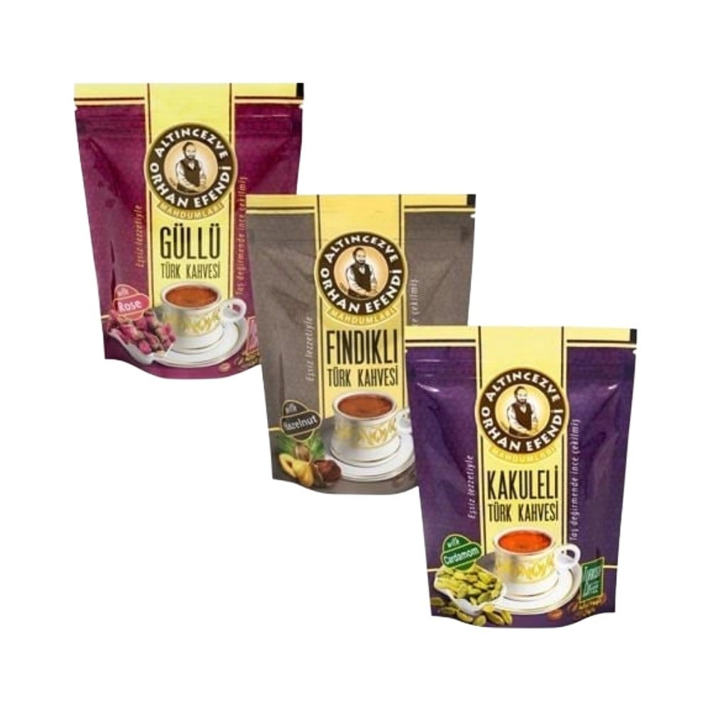 Keyif Paketi 2 Güllü + Kakuleli +Fındıklı Türk Kahvesi 3 x 100 Gr