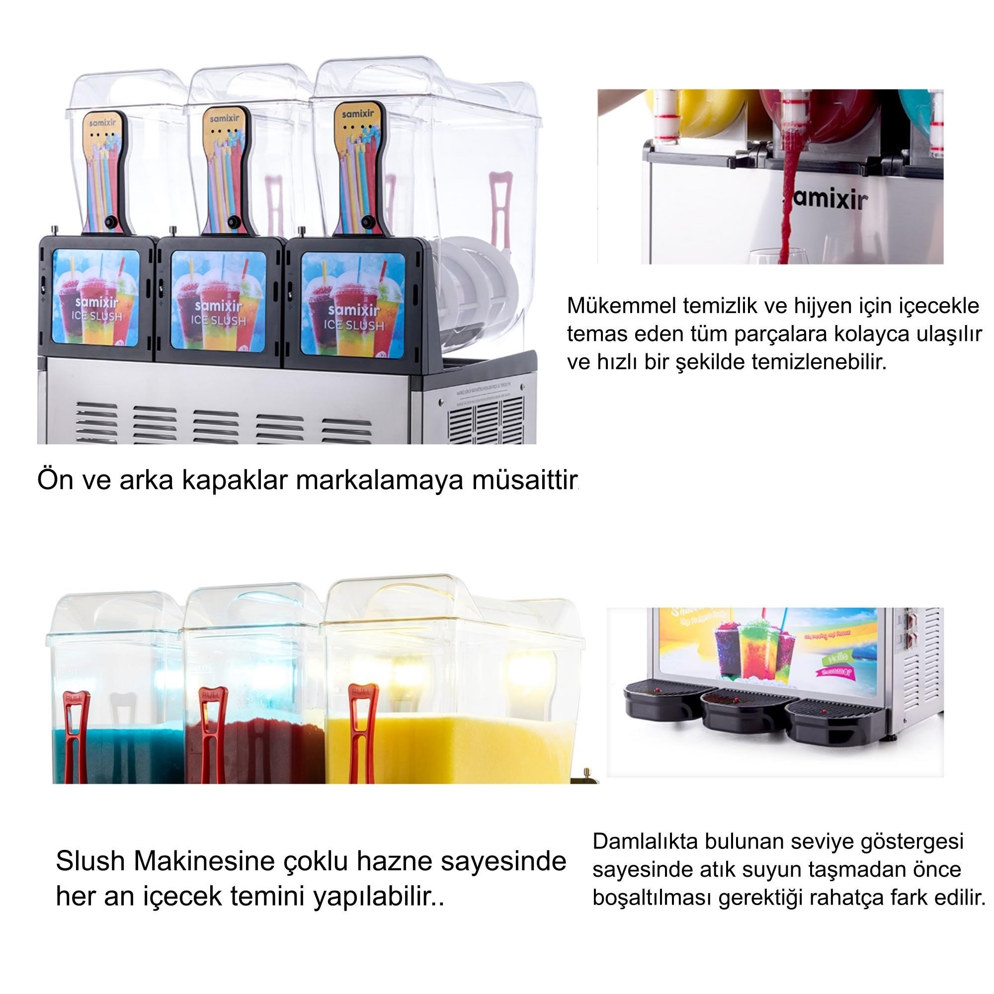 Samixir Allure Triple Slush Buzlaş Dispenseri 12+12+12 (Çok Renkli Işık Kaynağı)