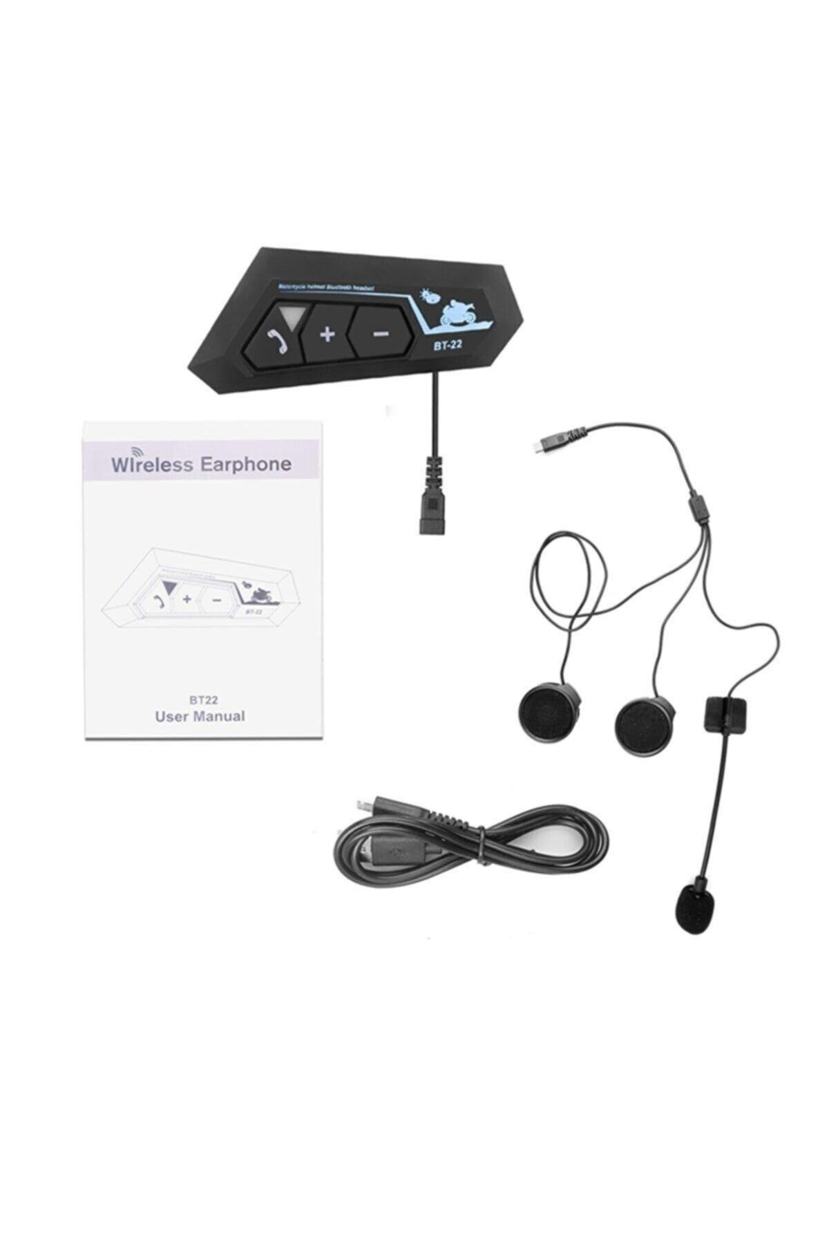 Bt22 Motosiklet Bluetooth V5 Intercom Interkom Dinleme Ve Konuşma Özellikli Su Geçirmez Siyah