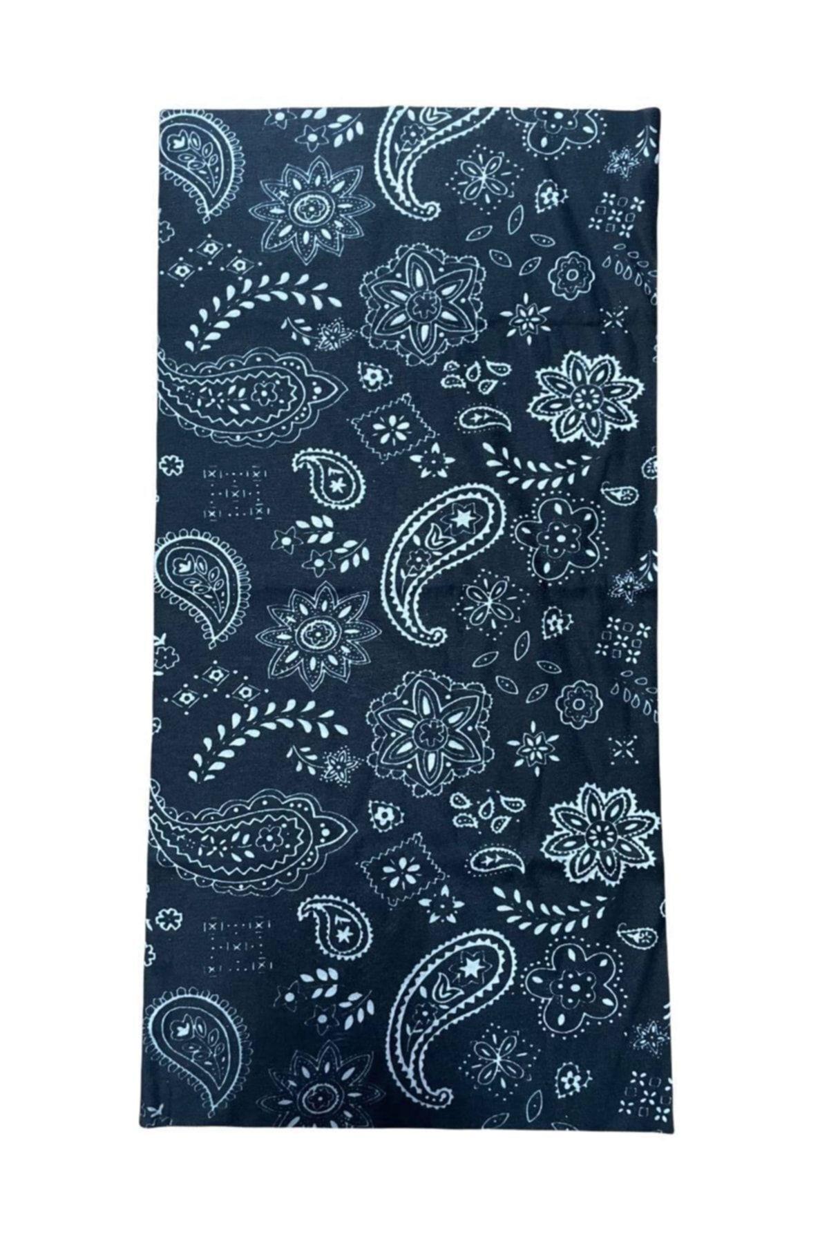 Etnik Model Siyah Beyaz Desenli Baf Buff Bandana Boyunluk